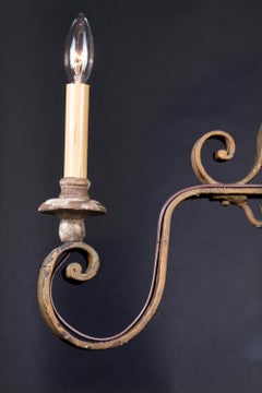 19th Century French Hand Wrought Iron Chandelier with Scroll Motif