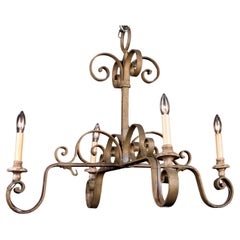 19th Century French Hand Wrought Iron Chandelier with Scroll Motif