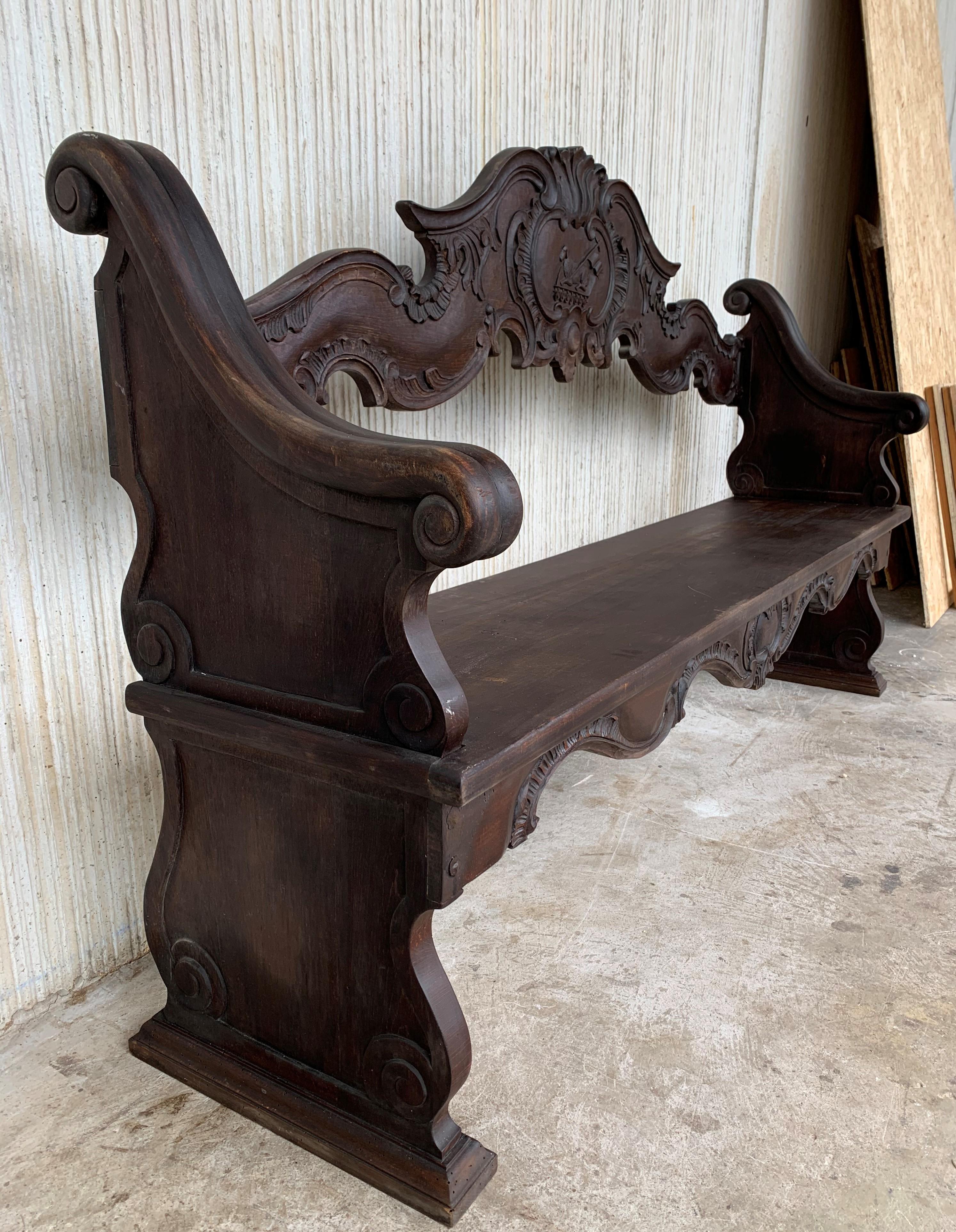 Baroque 19th Century French Hand Carved Oak Settee or Park Bench For Sale