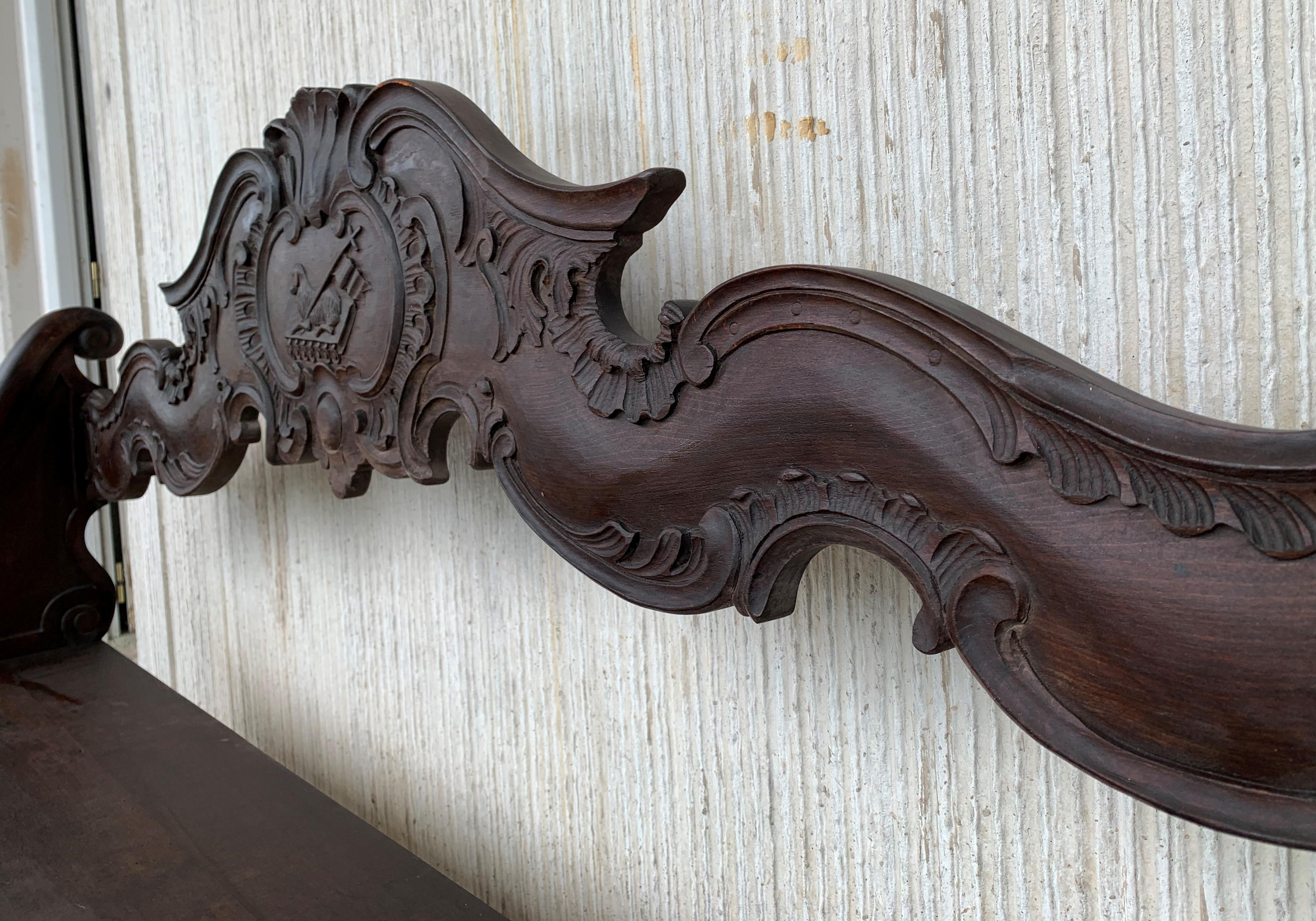 Hand-Carved 19th Century French Hand Carved Oak Settee or Park Bench For Sale