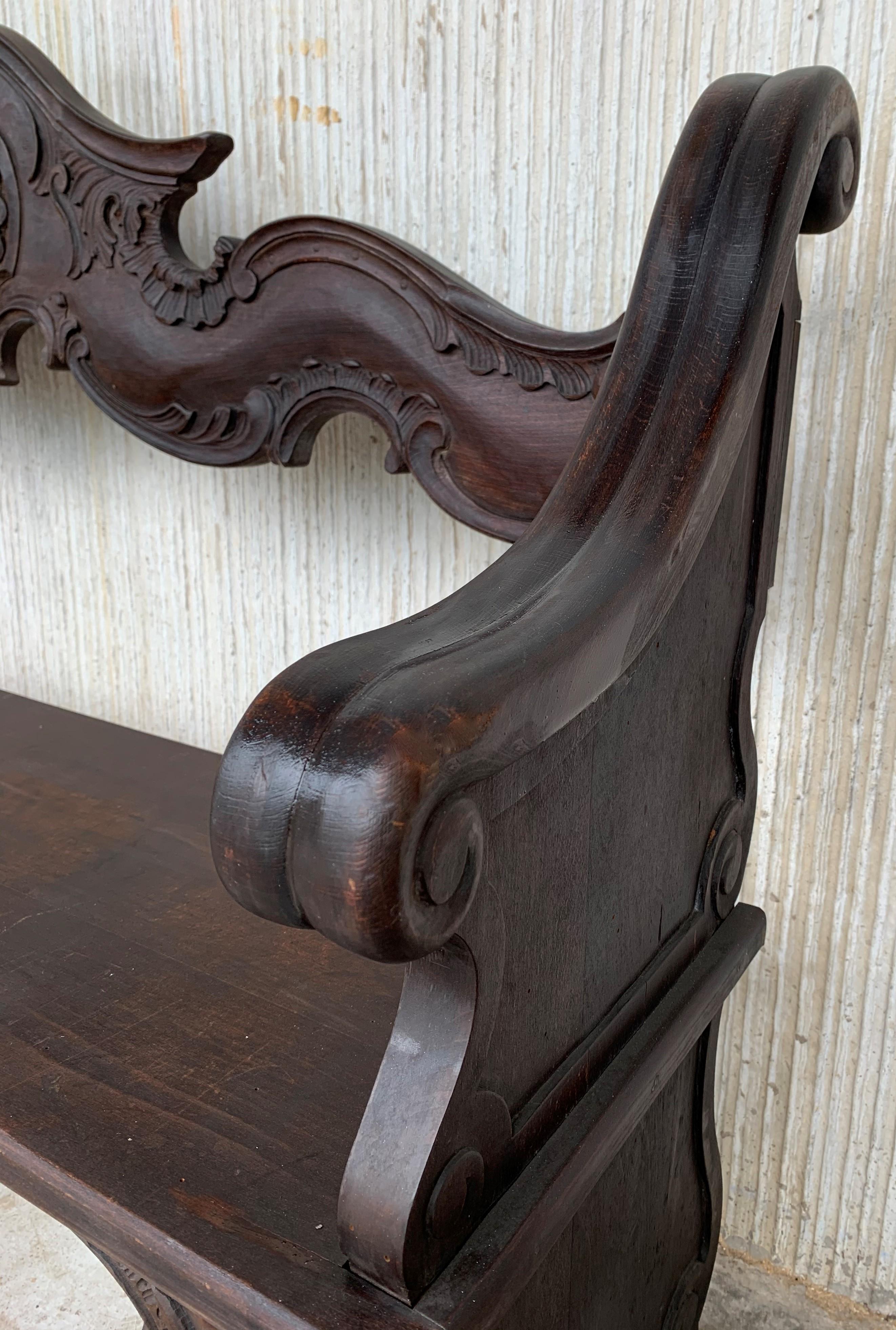19th Century French Hand Carved Oak Settee or Park Bench For Sale 2