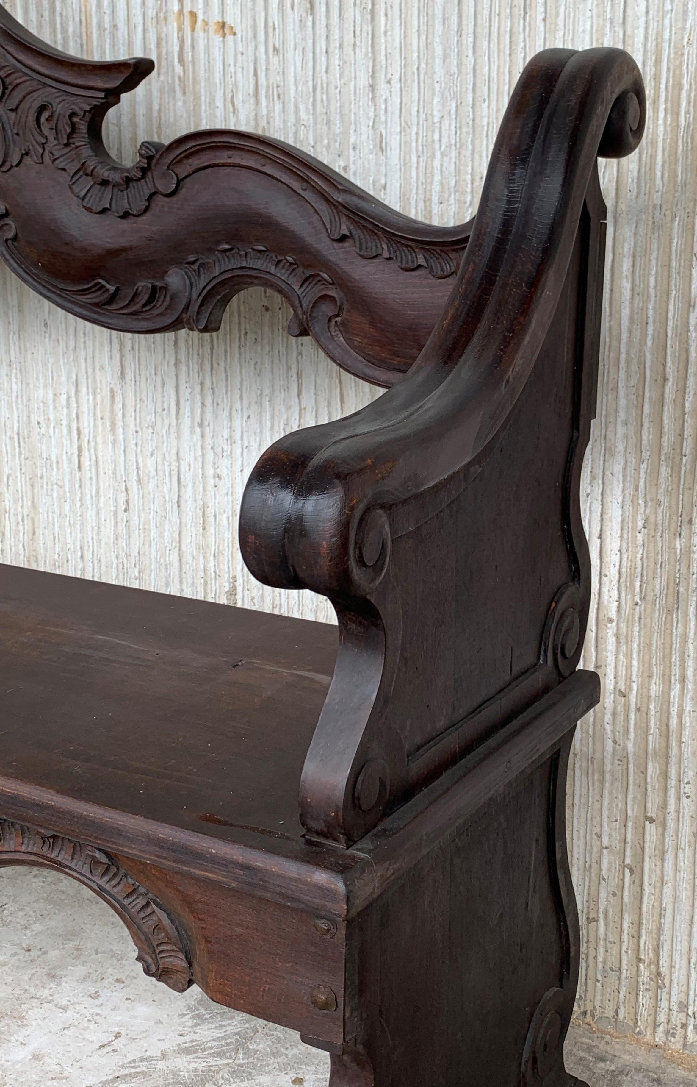 19th Century French Hand Carved Oak Settee or Park Bench For Sale 3