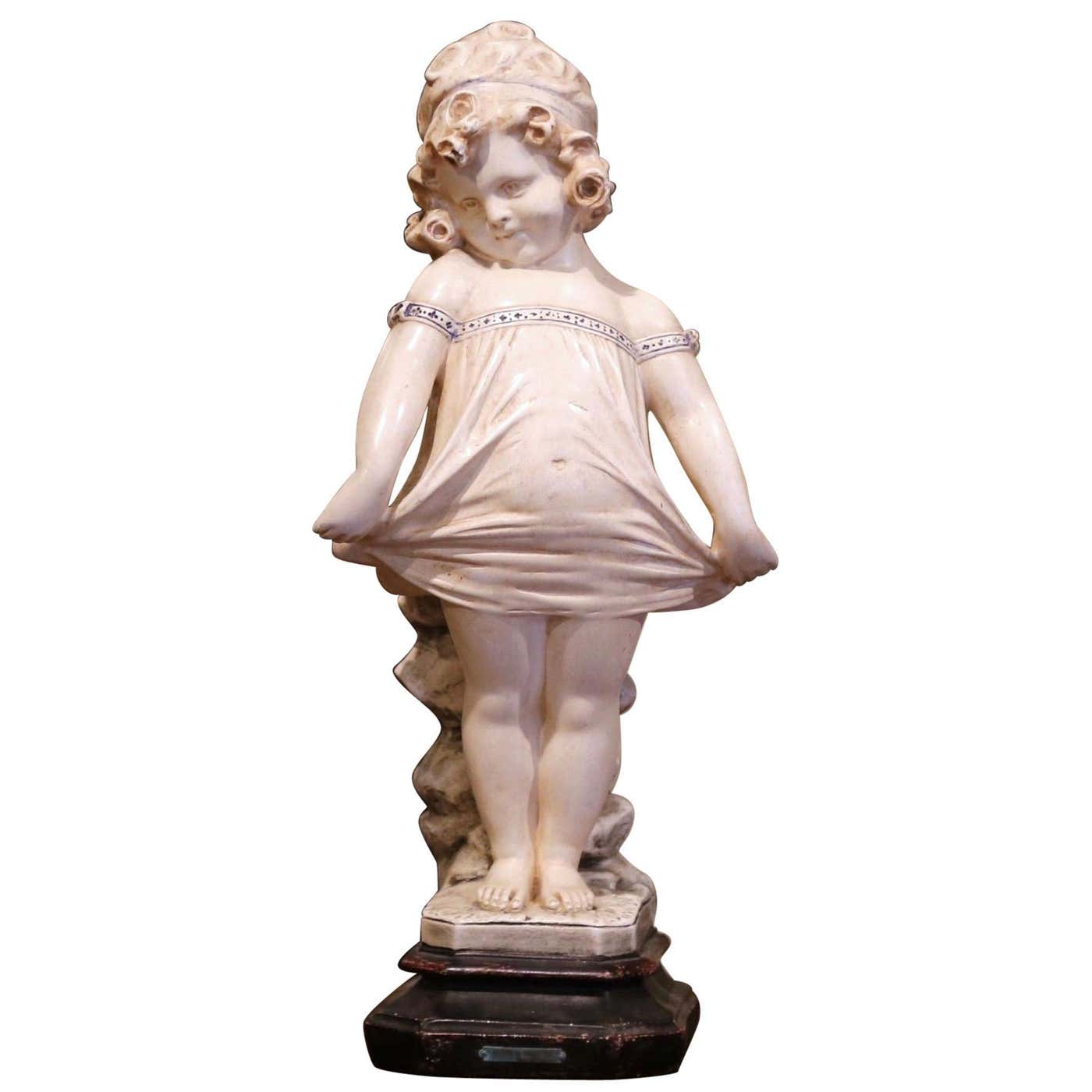19th Century French Handcrafted Plaster Young Girl Statue After ...