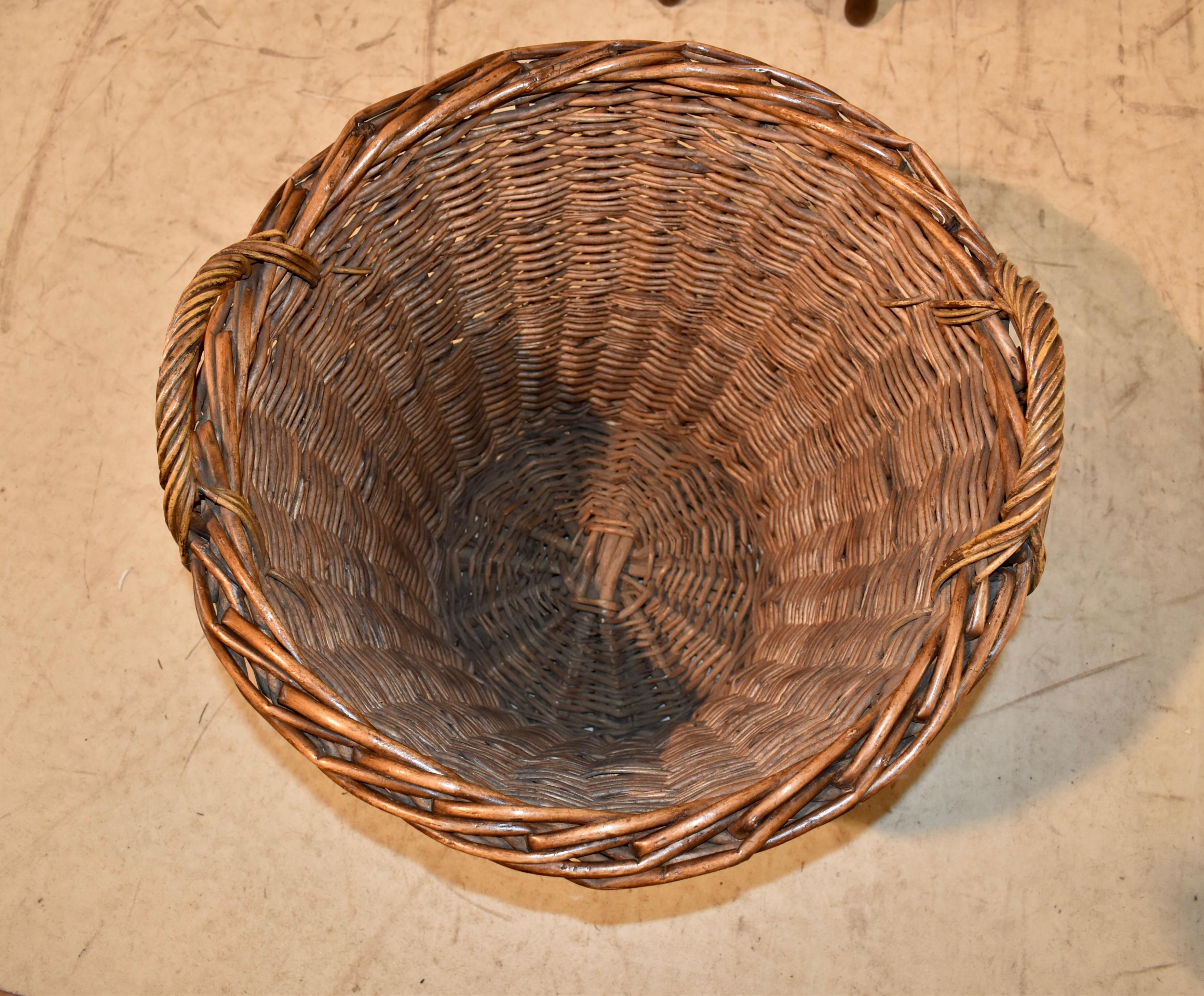 Hand-Woven 19th Century French Handled Basket