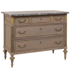 19th Century French Handsome Marble-Top Wood Chest of Drawers with Gold Accents