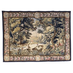 19th Century French Handwoven Aubusson Verdure Wall Tapestry