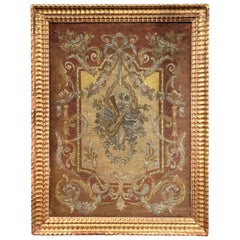 19th Century French Handwoven Needlepoint Tapestry in Carved Gilt Frame