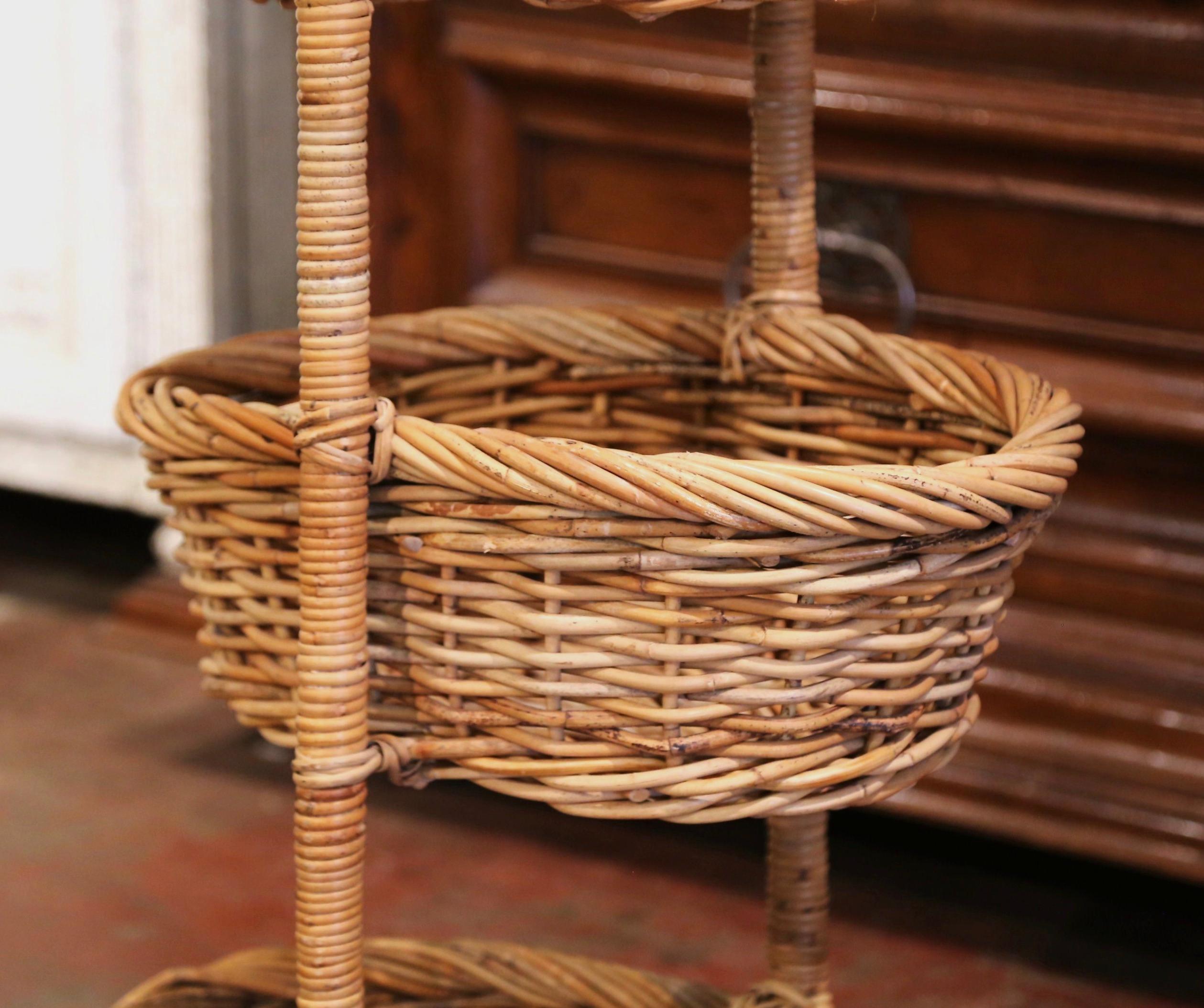 19th Century French Handwoven Tree-Tier Wicker Basket from Normandy 2
