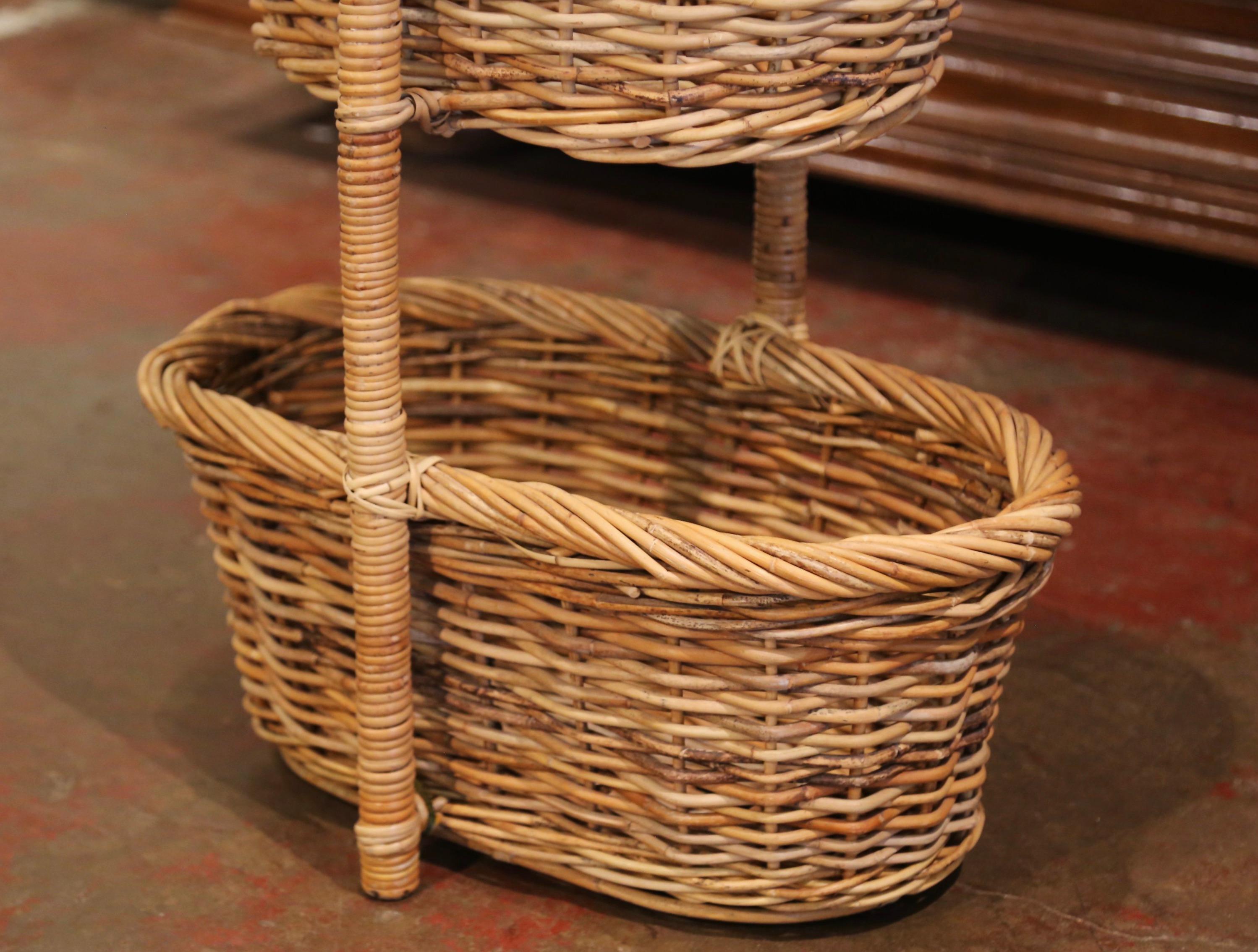 19th Century French Handwoven Tree-Tier Wicker Basket from Normandy 3