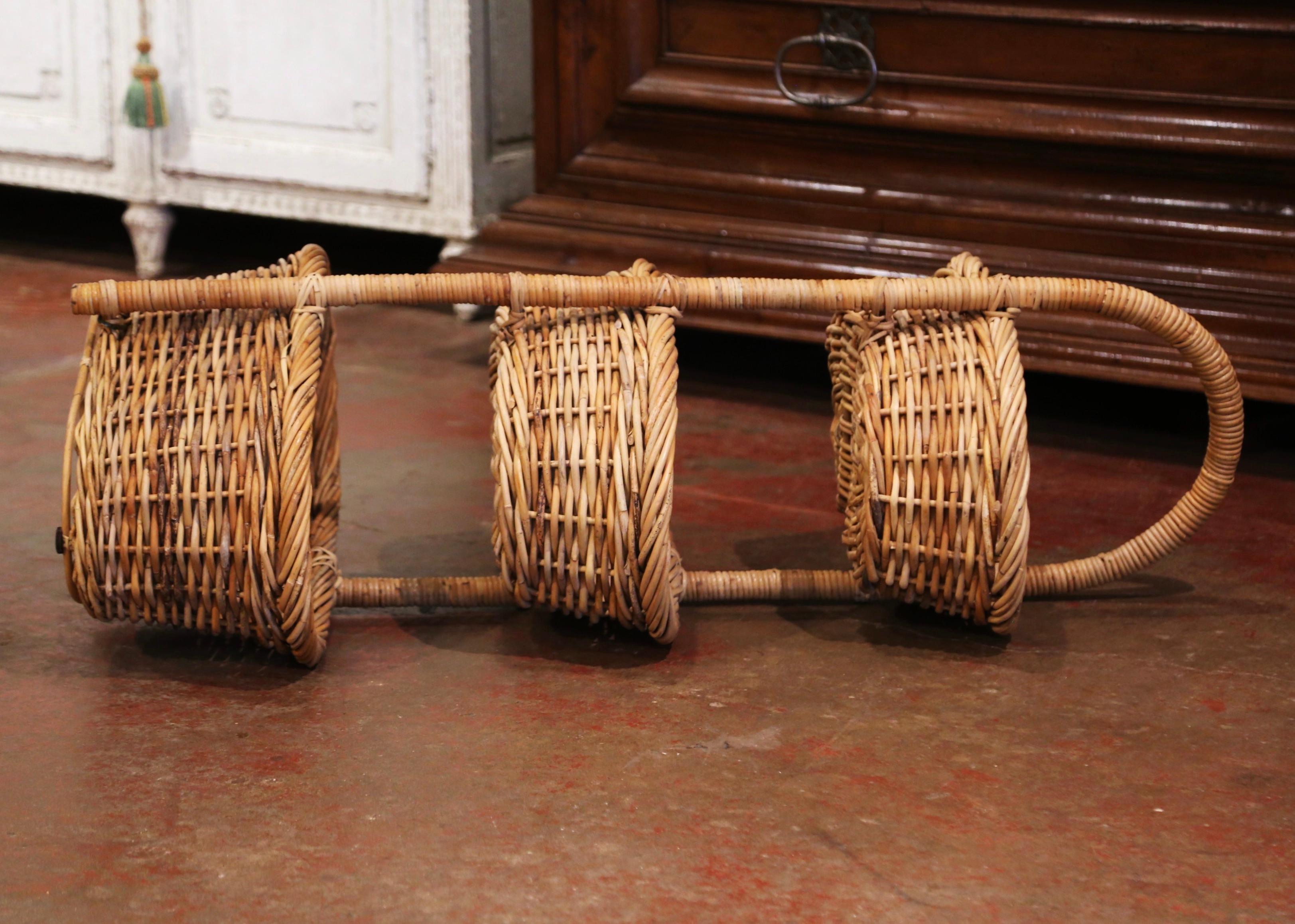 19th Century French Handwoven Tree-Tier Wicker Basket from Normandy 5