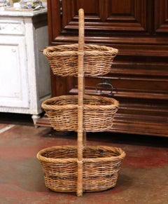 19th Century French Handwoven Tree-Tier Wicker Basket from Normandy