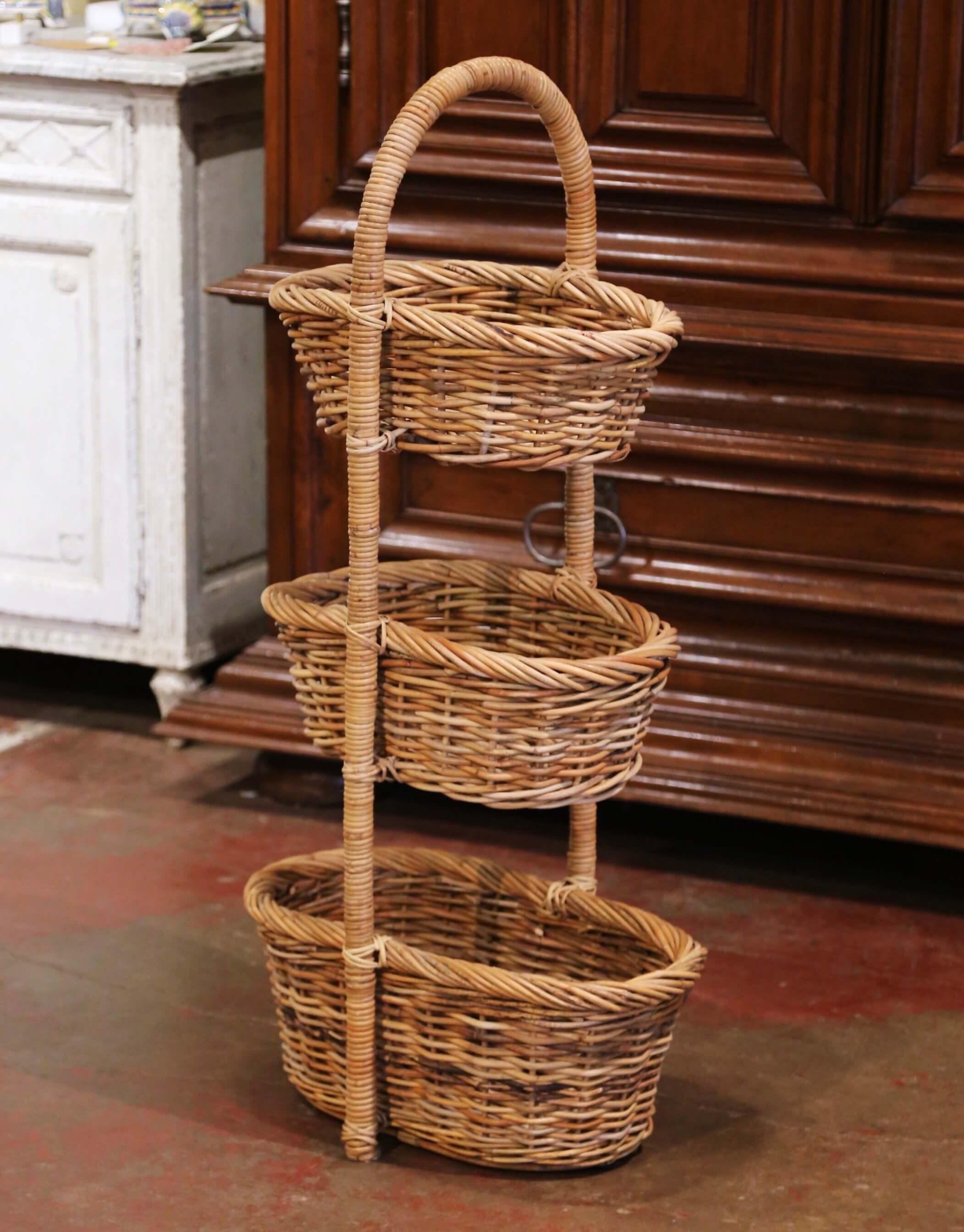 Tiered Wicker Basket Stand