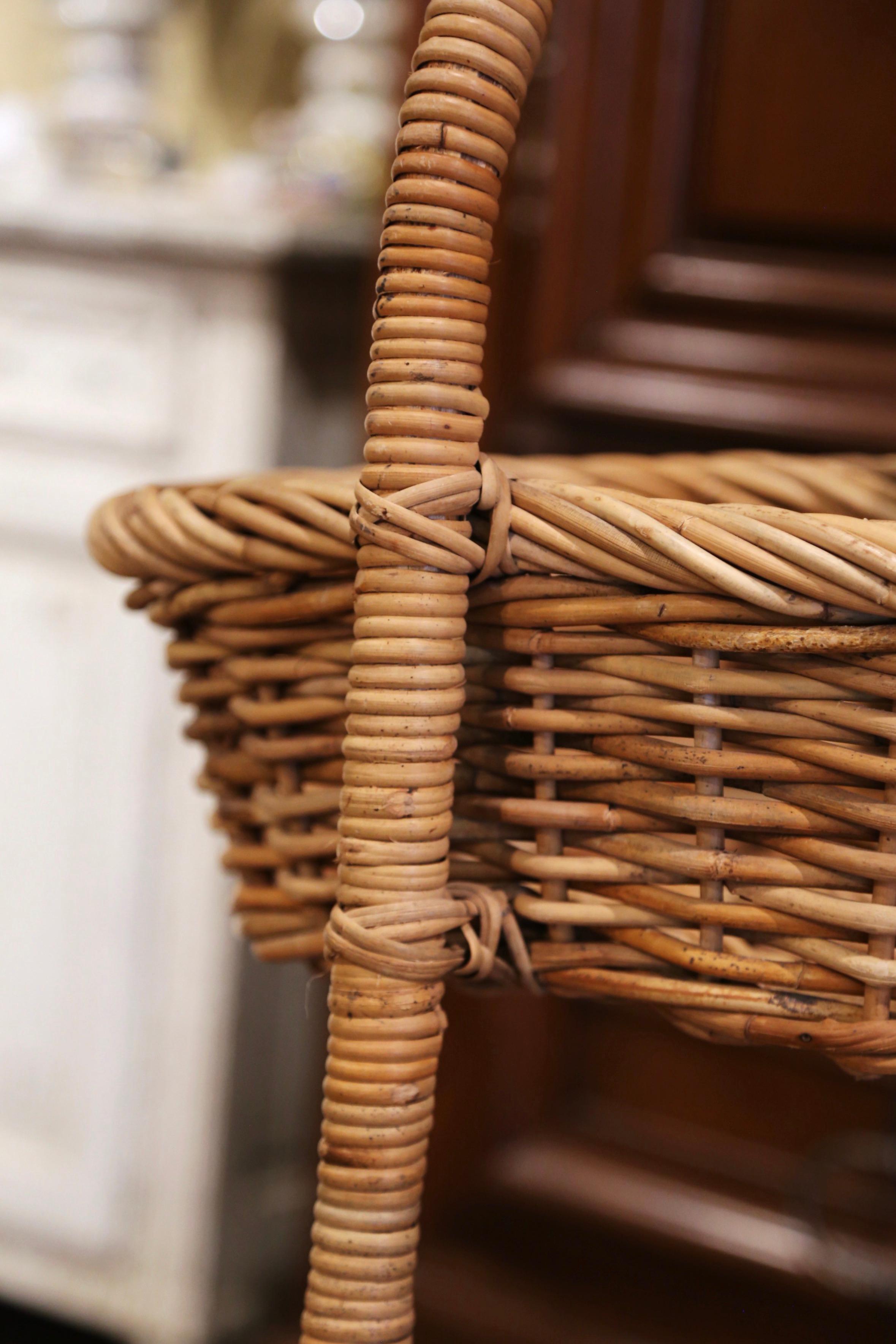 19th Century French Handwoven Tree-Tier Wicker Basket from Normandy In Excellent Condition In Dallas, TX