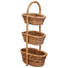 19th Century French Handwoven Tree-Tier Wicker Basket from Normandy