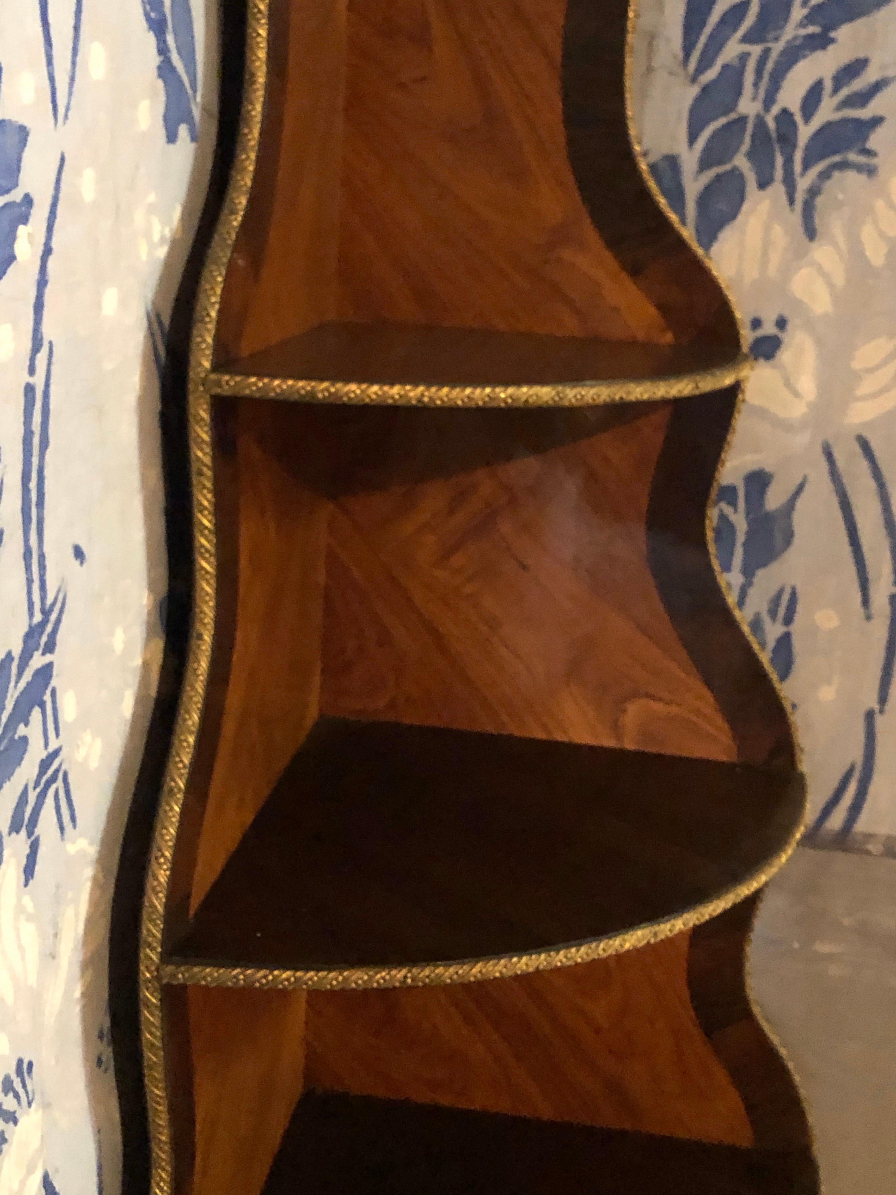 19th Century French Hanging Mahogany Corner Shelf with Brass Ending at