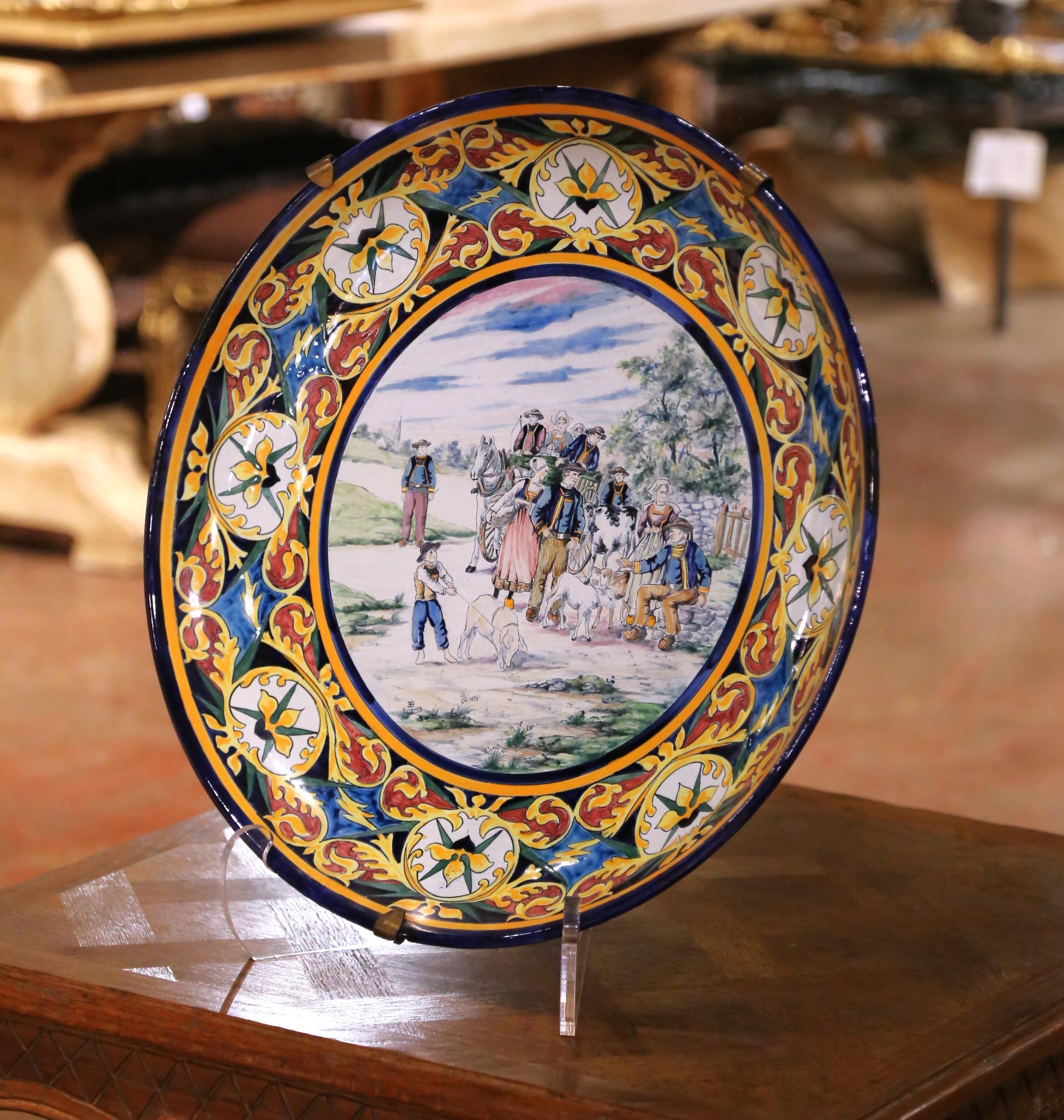19. Jahrhundert Französisch HB Quimper Fayence Dekorative Wandteller oder Serviertablett im Zustand „Hervorragend“ im Angebot in Dallas, TX