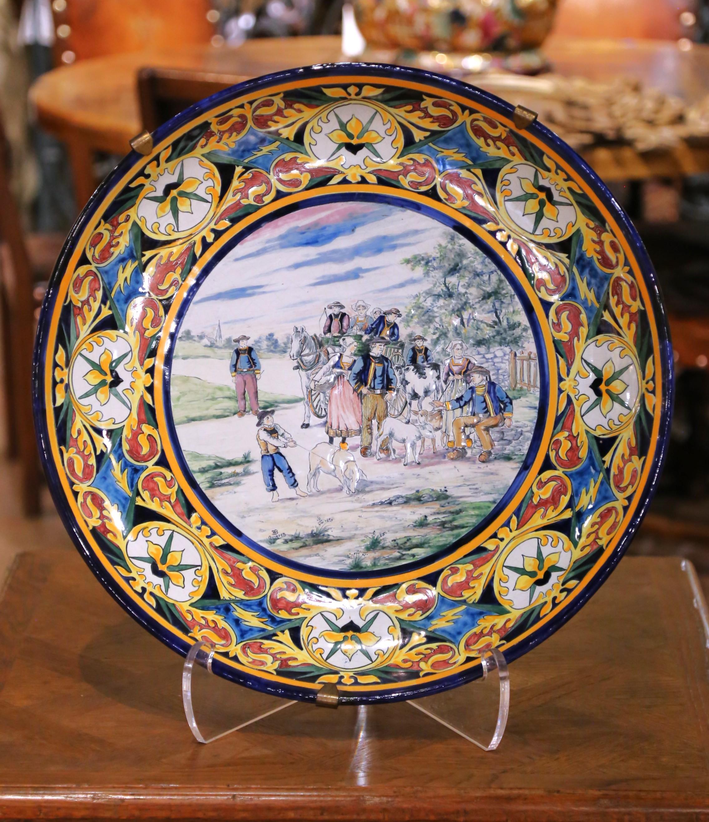 19. Jahrhundert Französisch HB Quimper Fayence Dekorative Wandteller oder Serviertablett im Angebot 1