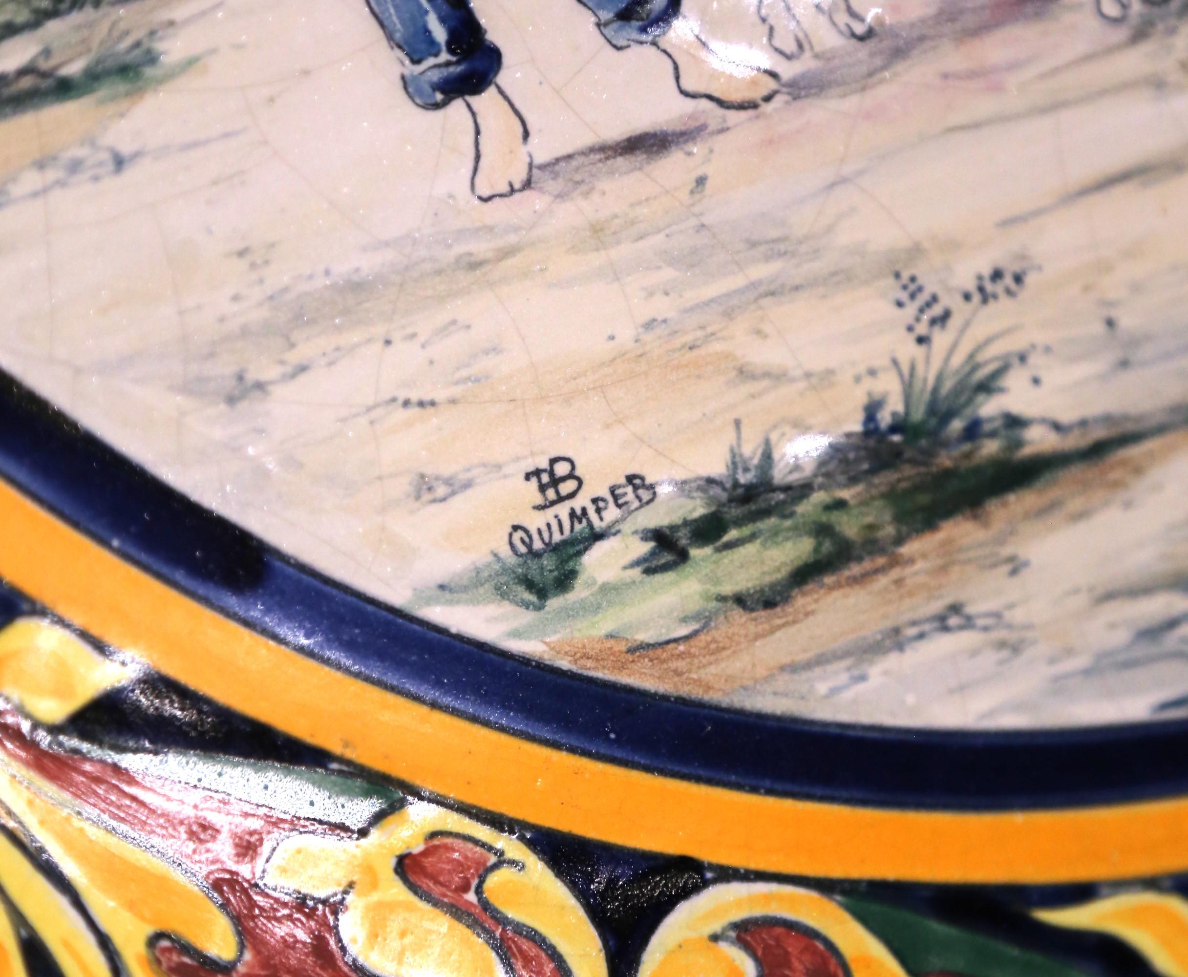 19. Jahrhundert Französisch HB Quimper Fayence Dekorative Wandteller oder Serviertablett im Angebot 2