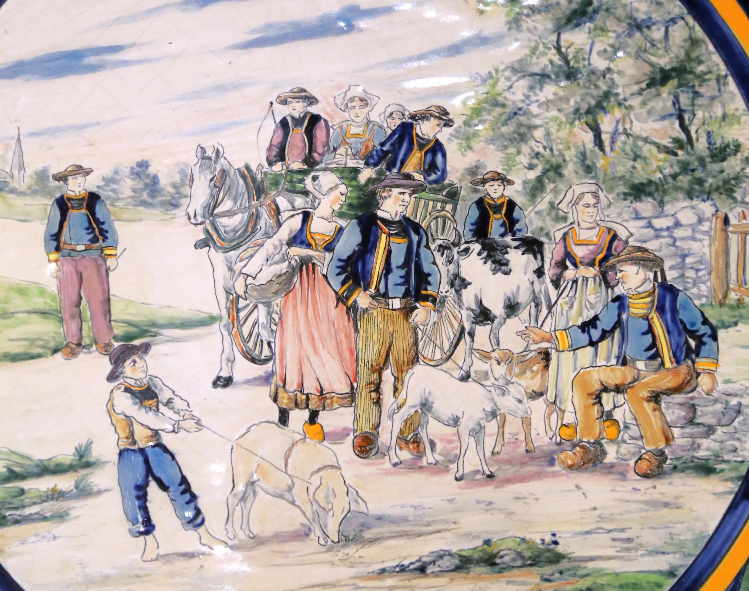 19. Jahrhundert Französisch HB Quimper Fayence Dekorative Wandteller oder Serviertablett im Angebot 4