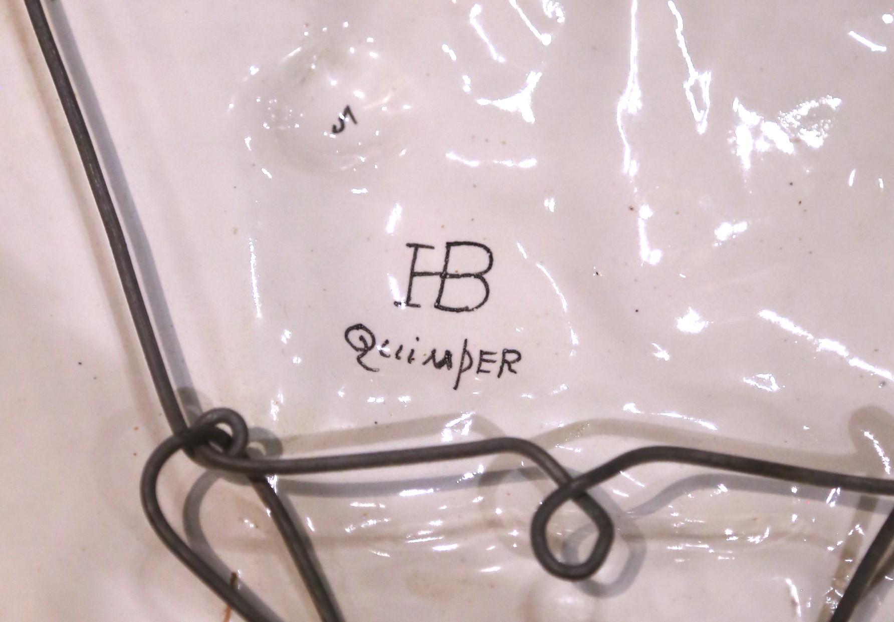 19. Jahrhundert Französisch HB Quimper Fayence achteckige Wandteller oder Serviertablett im Angebot 6