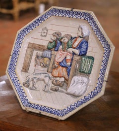 19th Century French HB Quimper Faience Octagonal Wall Platter or Serving Tray
