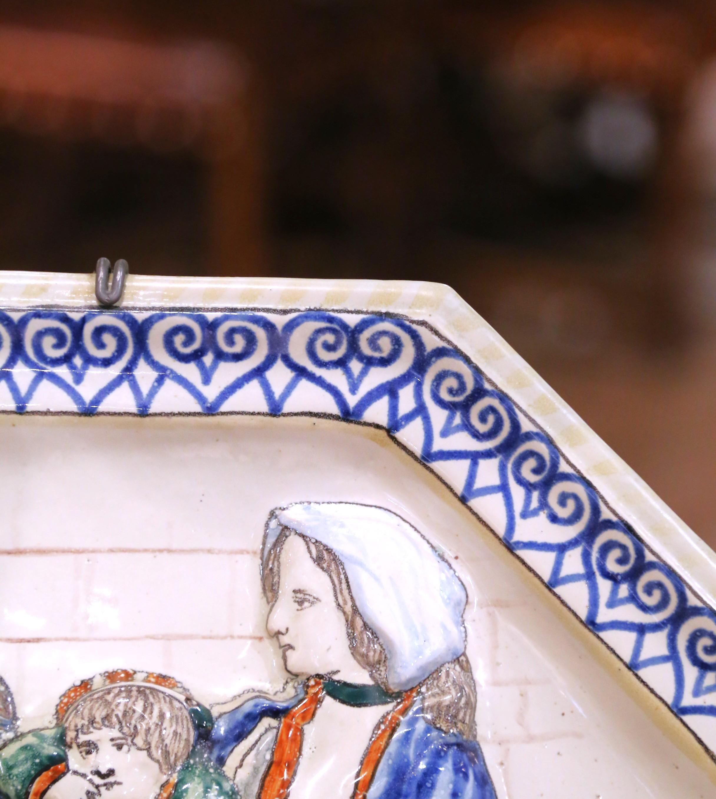 19. Jahrhundert Französisch HB Quimper Fayence achteckige Wandteller oder Serviertablett im Angebot 2