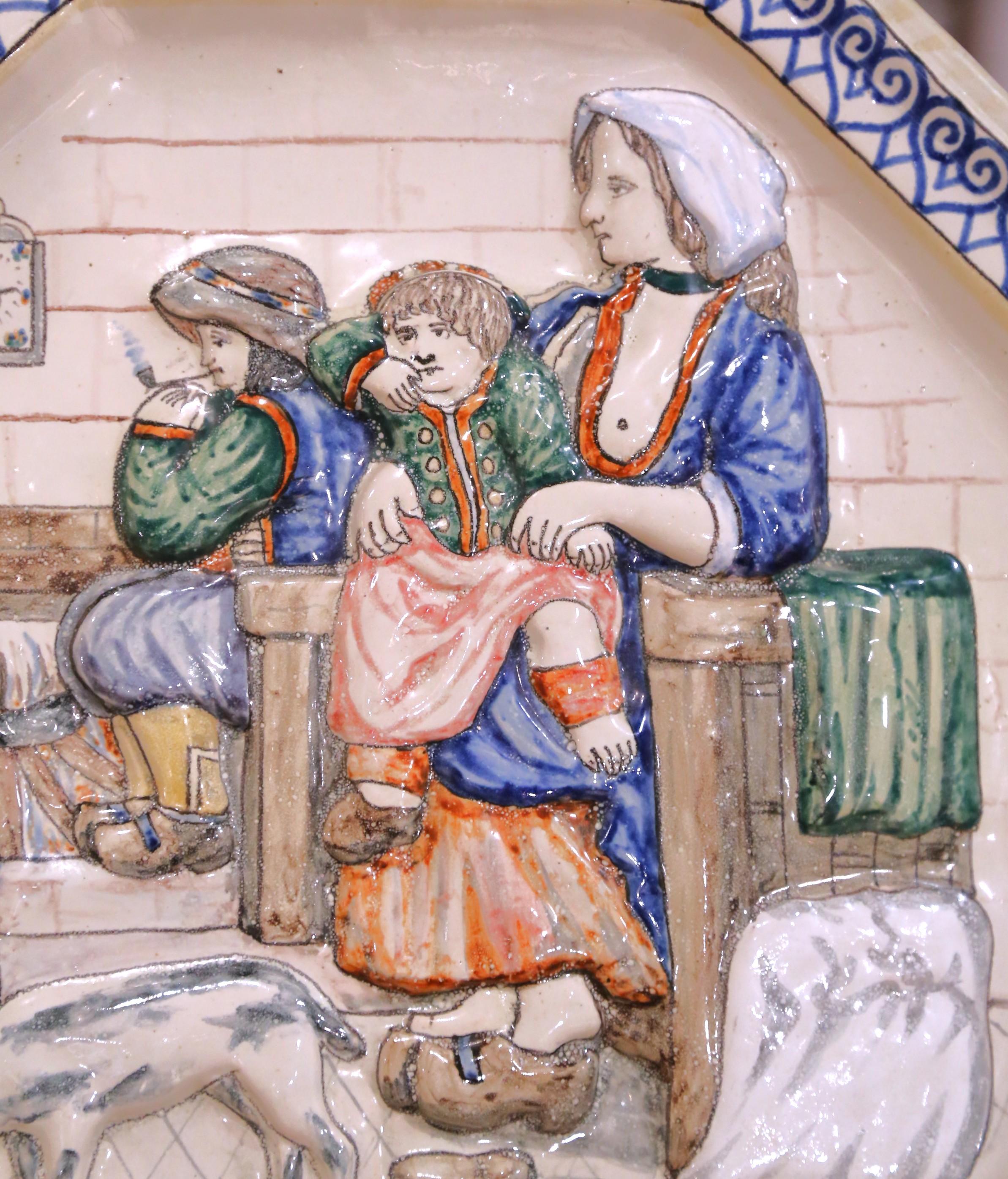 19. Jahrhundert Französisch HB Quimper Fayence achteckige Wandteller oder Serviertablett im Angebot 3