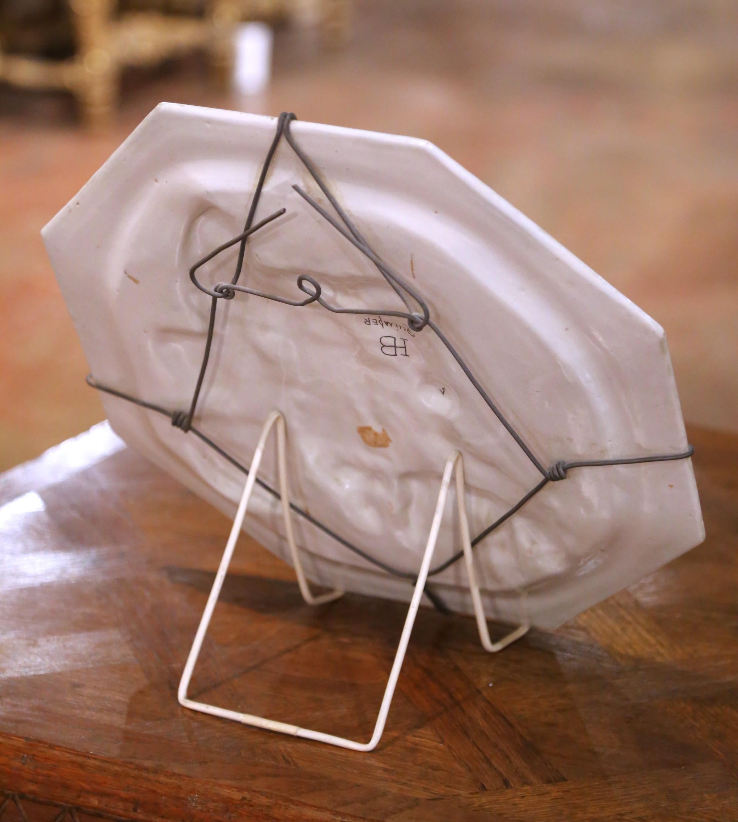 19. Jahrhundert Französisch HB Quimper Fayence achteckige Wandteller oder Serviertablett im Angebot 4