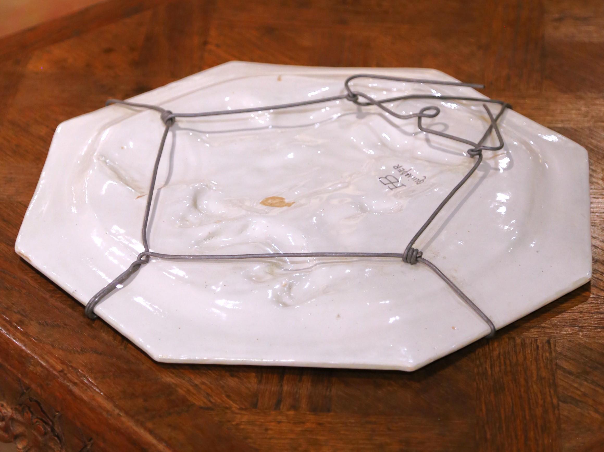 19. Jahrhundert Französisch HB Quimper Fayence achteckige Wandteller oder Serviertablett im Angebot 5