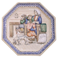Piatto da parete ottagonale o vassoio da portata francese HB Quimper Faience del XIX secolo