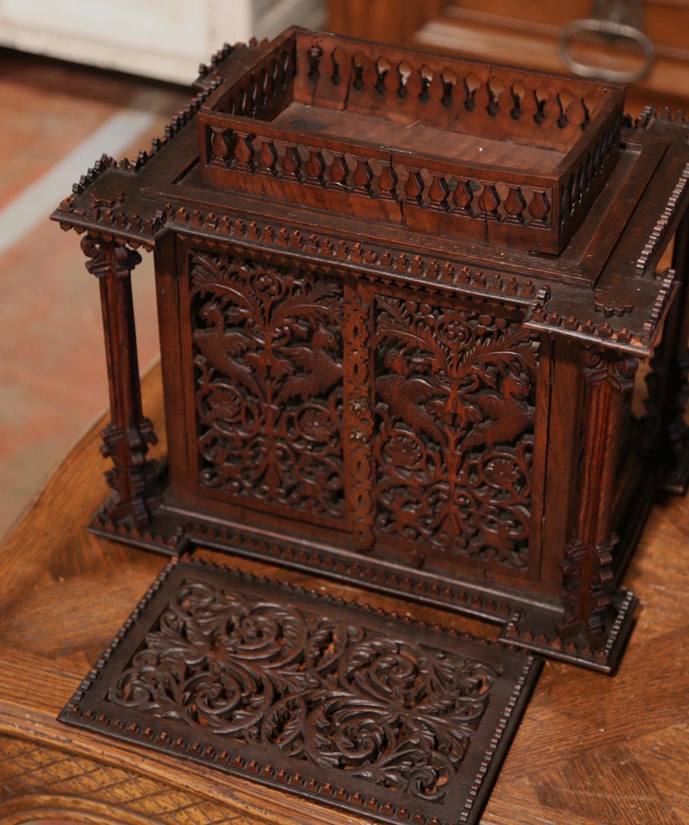 19th Century French Heavily Carved Walnut Complete Liquor Box 4