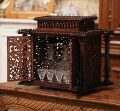 19th Century French Heavily Carved Walnut Complete Liquor Box