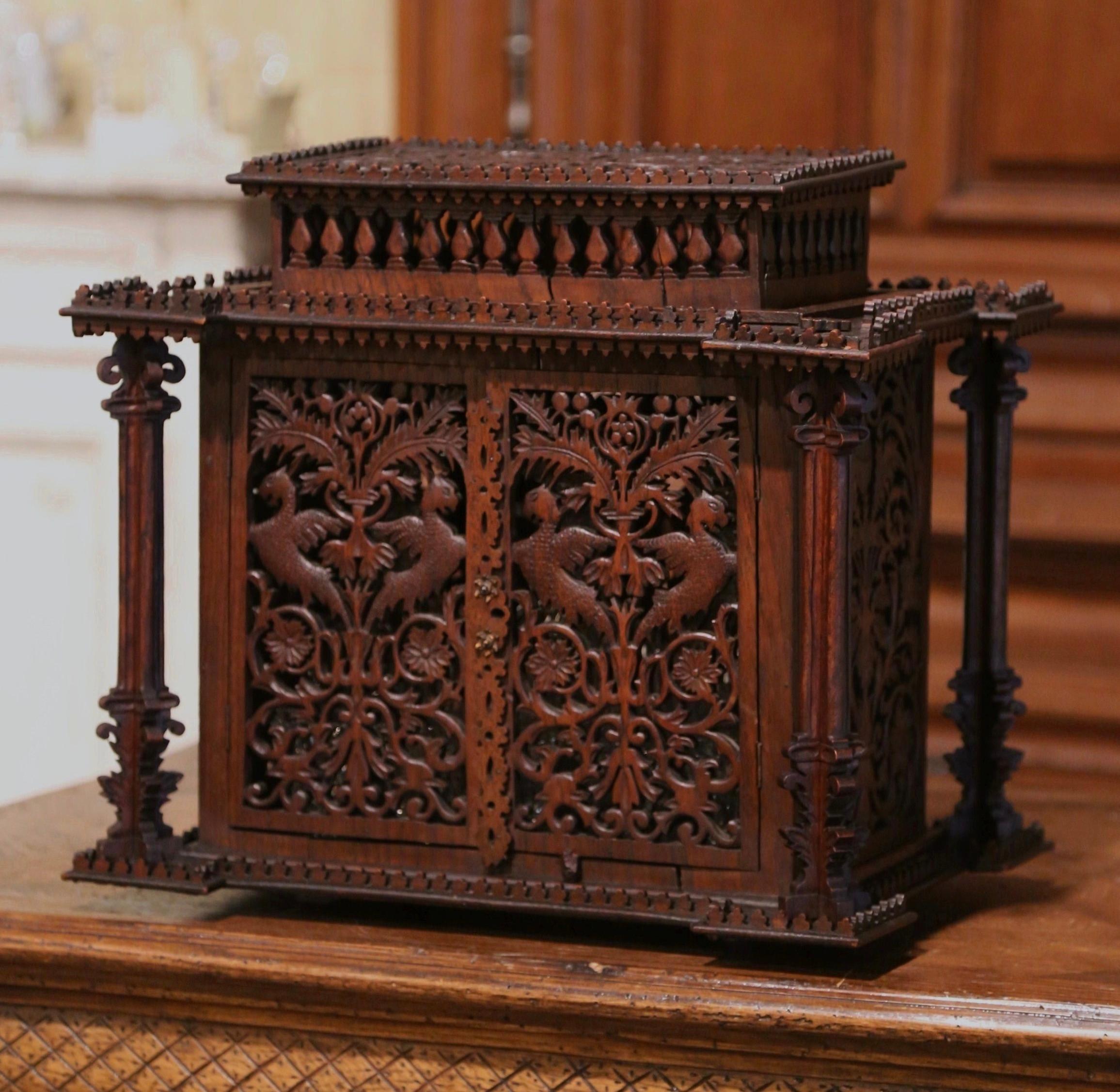 Black Forest 19th Century French Heavily Carved Walnut Complete Liquor Box