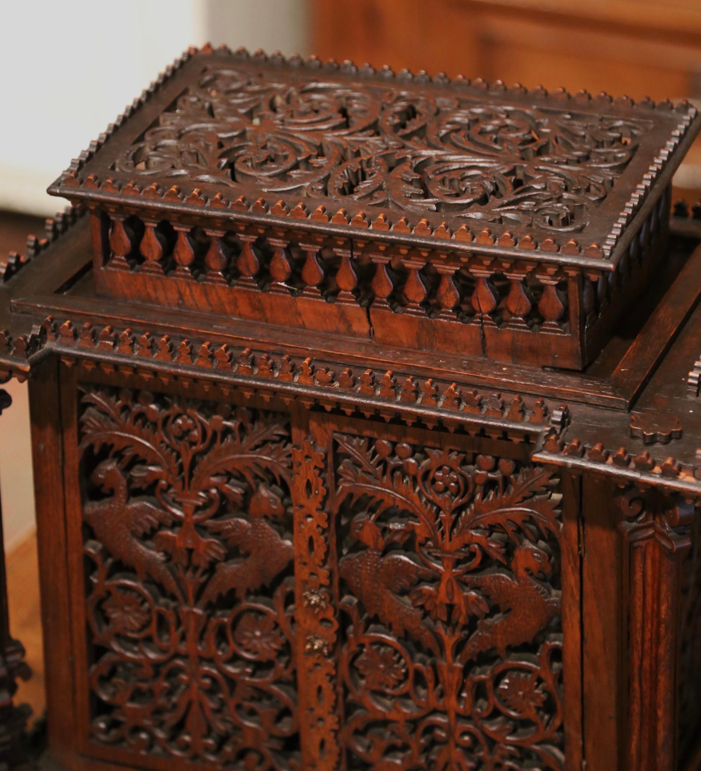 19th Century French Heavily Carved Walnut Complete Liquor Box 3