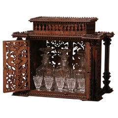 19th Century French Heavily Carved Walnut Complete Liquor Box