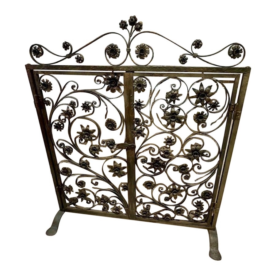 19th Century French Heavy Iron Fire Screen