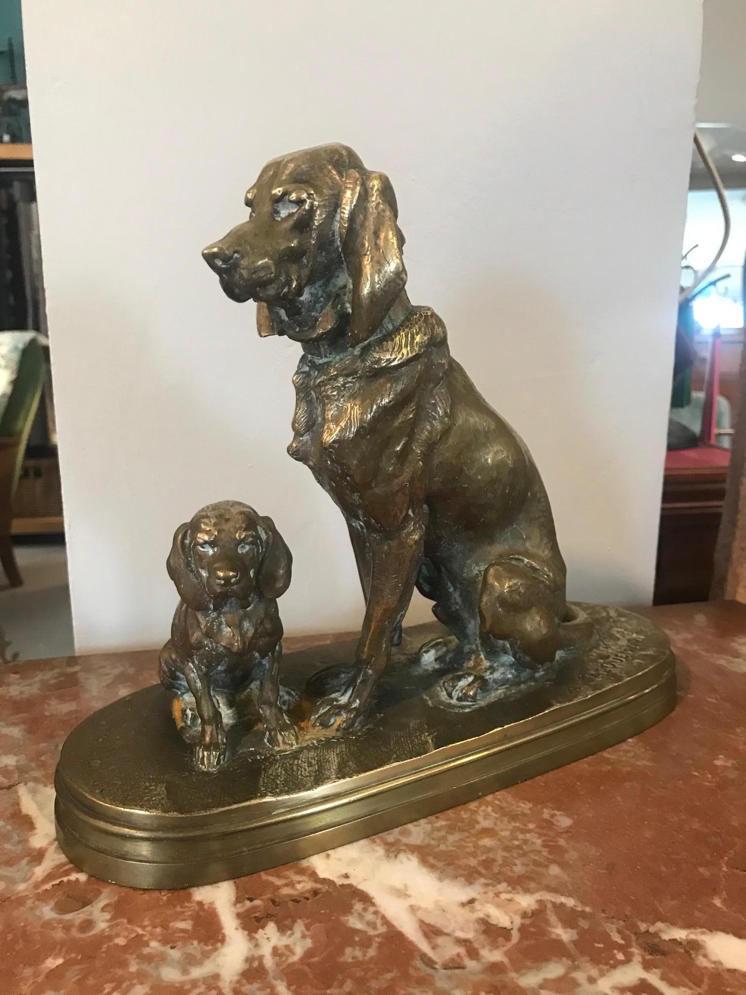 19th Century French Henri Alfred Jacquemart Bronze Dogs Sculpture For Sale 2