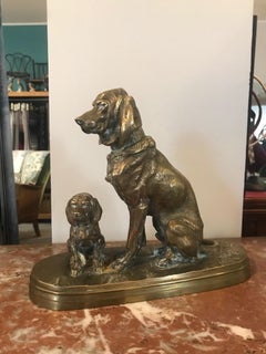 19th Century French Henri Alfred Jacquemart Bronze Dogs Sculpture