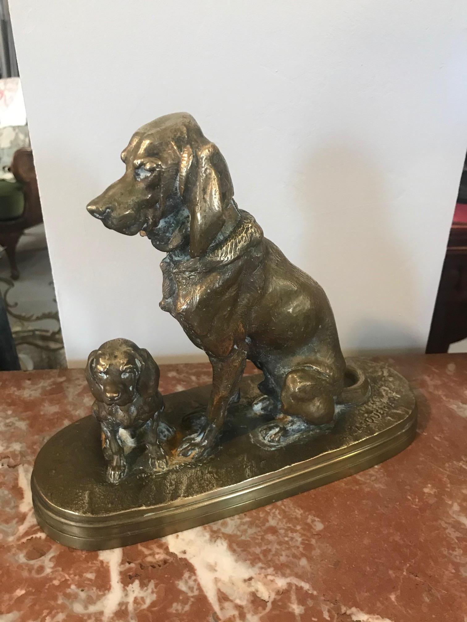 19th Century French Henri Alfred Jacquemart Bronze Dogs Sculpture For Sale 1