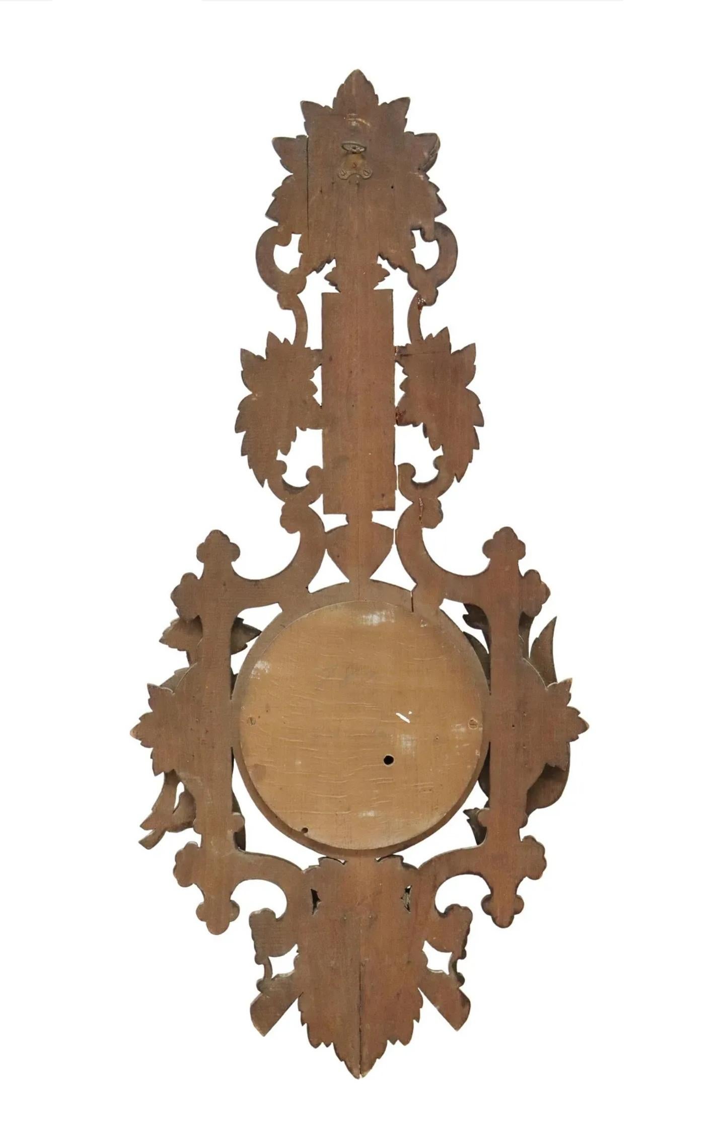 Brass 19th Century French Henri II Black Forest Hunt Style Carved Oak Wall Barometer For Sale