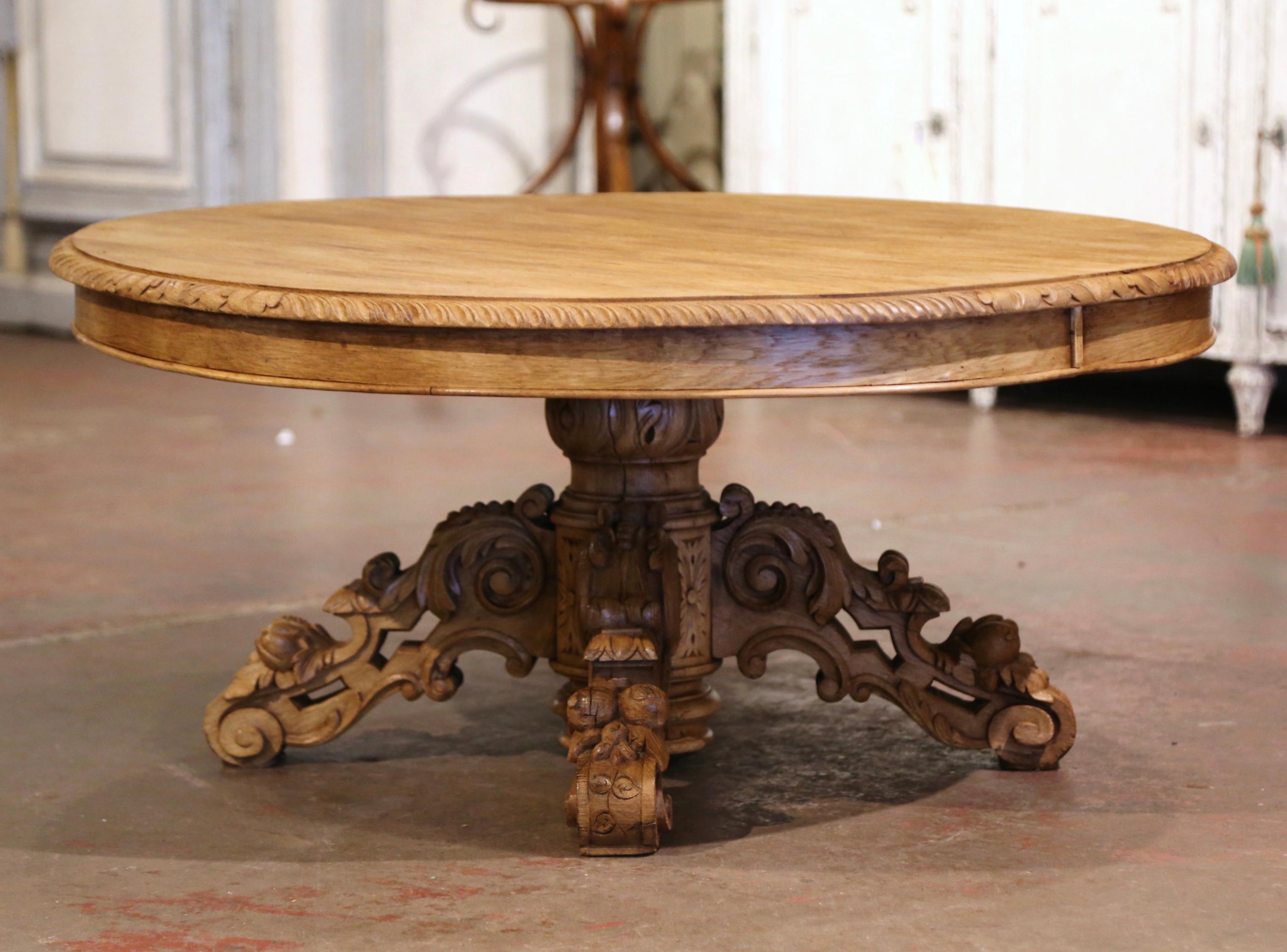 Louis XIII 19th Century French Henri II Carved Bleach Oak Coffee Table with Fruit Motifs