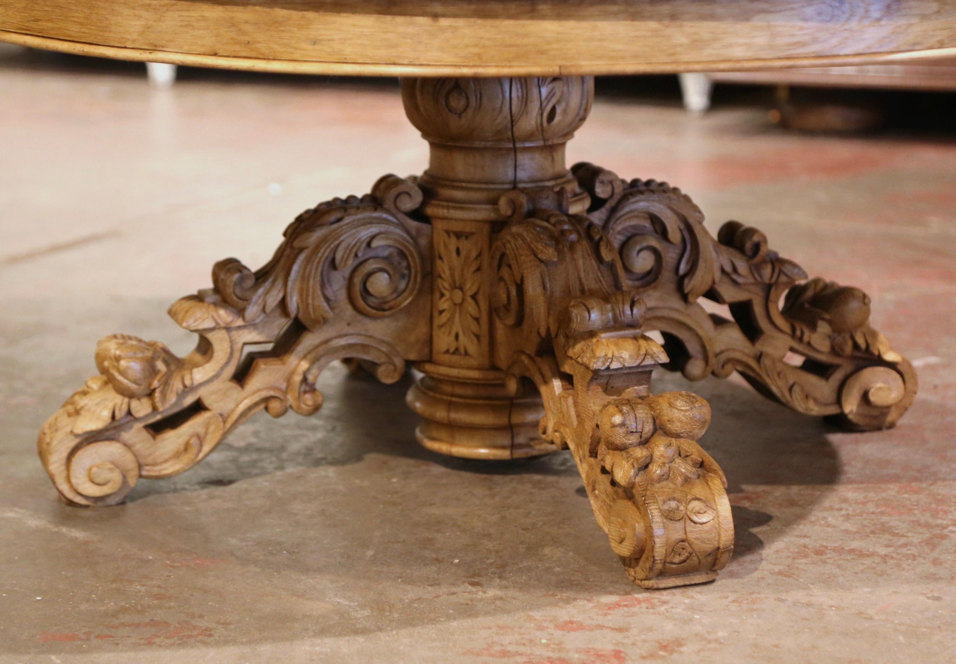 Hand-Carved 19th Century French Henri II Carved Bleach Oak Coffee Table with Fruit Motifs