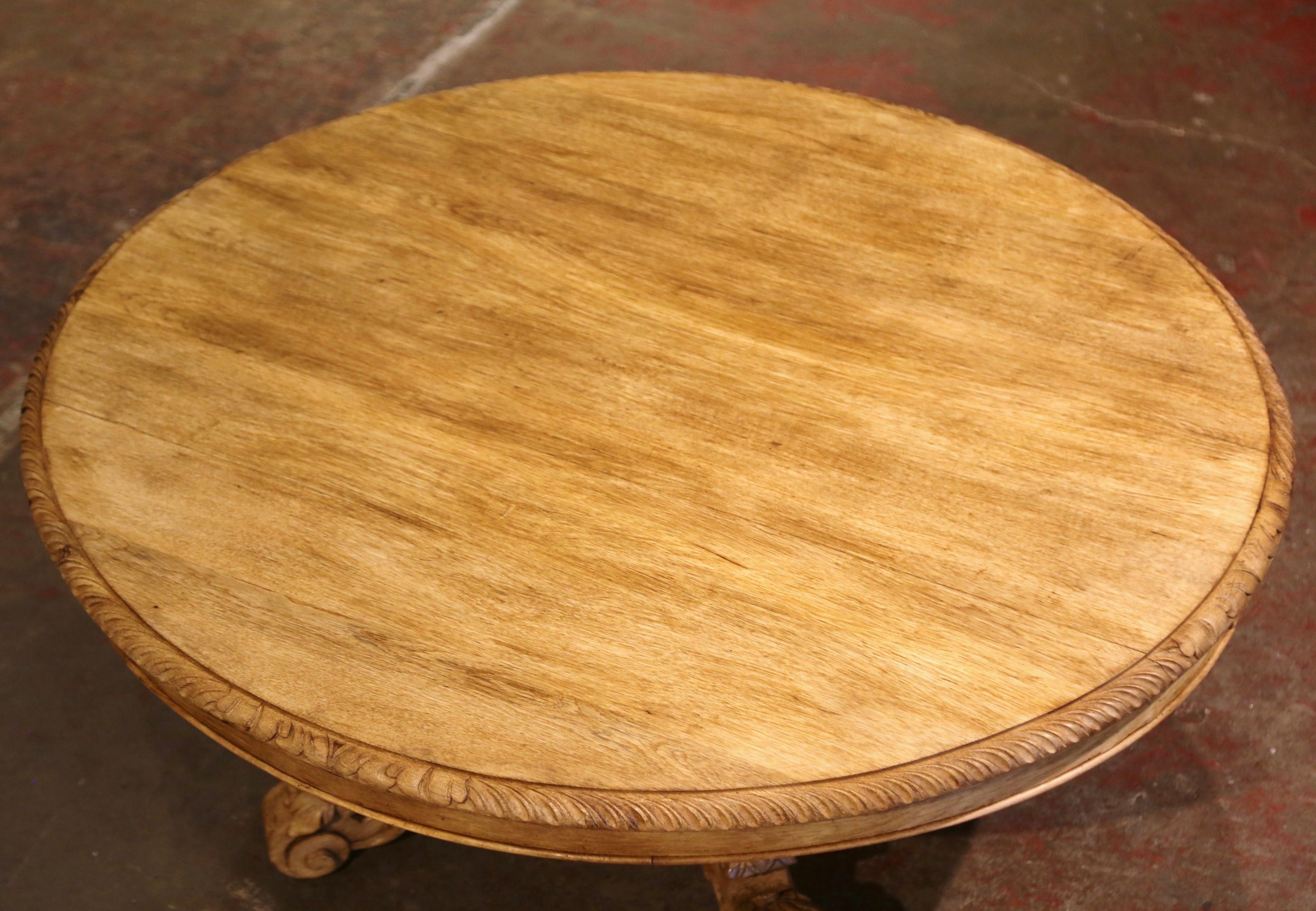19th Century French Henri II Carved Bleach Oak Coffee Table with Fruit Motifs In Excellent Condition In Dallas, TX