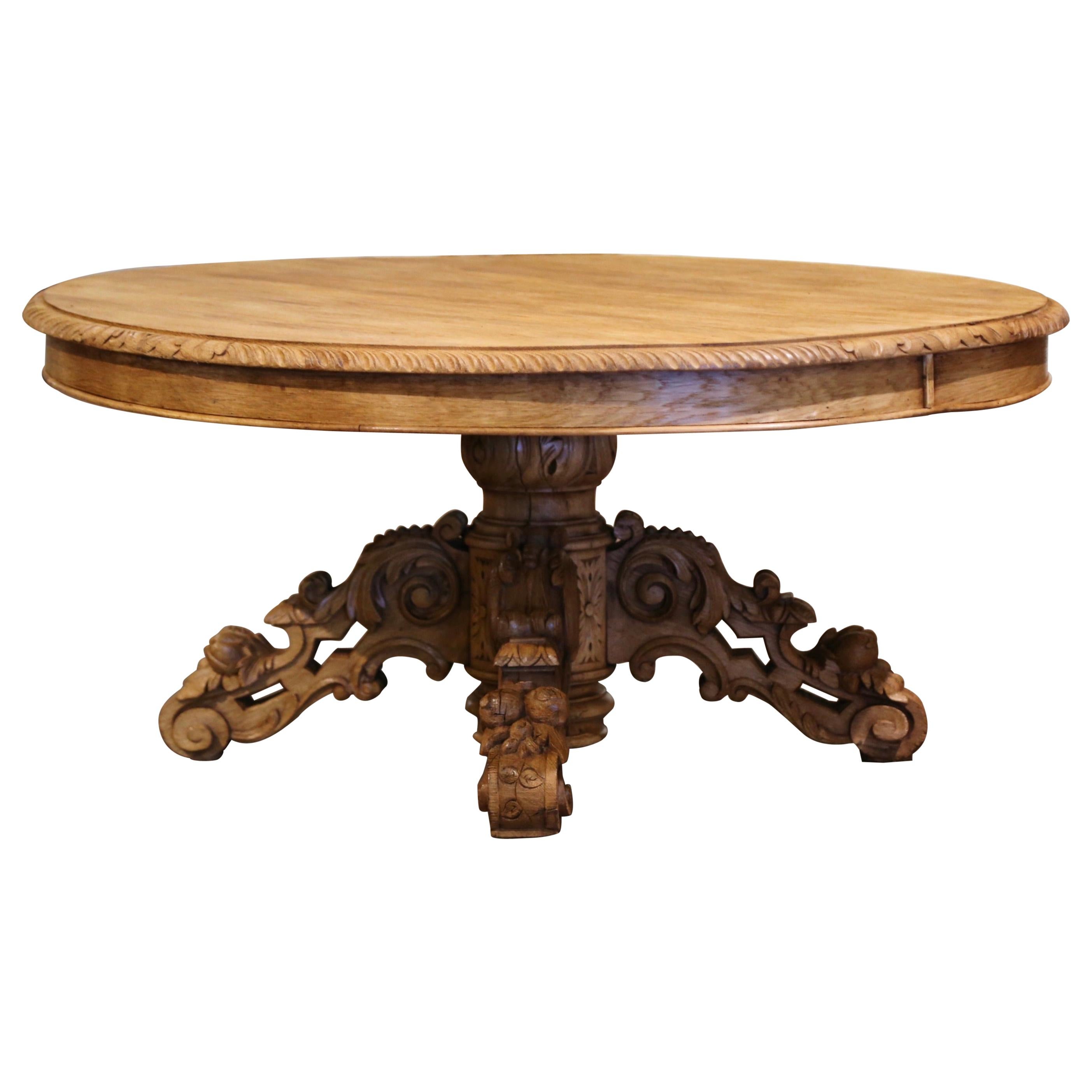19th Century French Henri II Carved Bleach Oak Coffee Table with Fruit Motifs