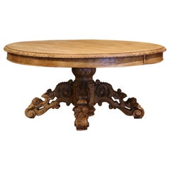 Antique 19th Century French Henri II Carved Bleach Oak Coffee Table with Fruit Motifs