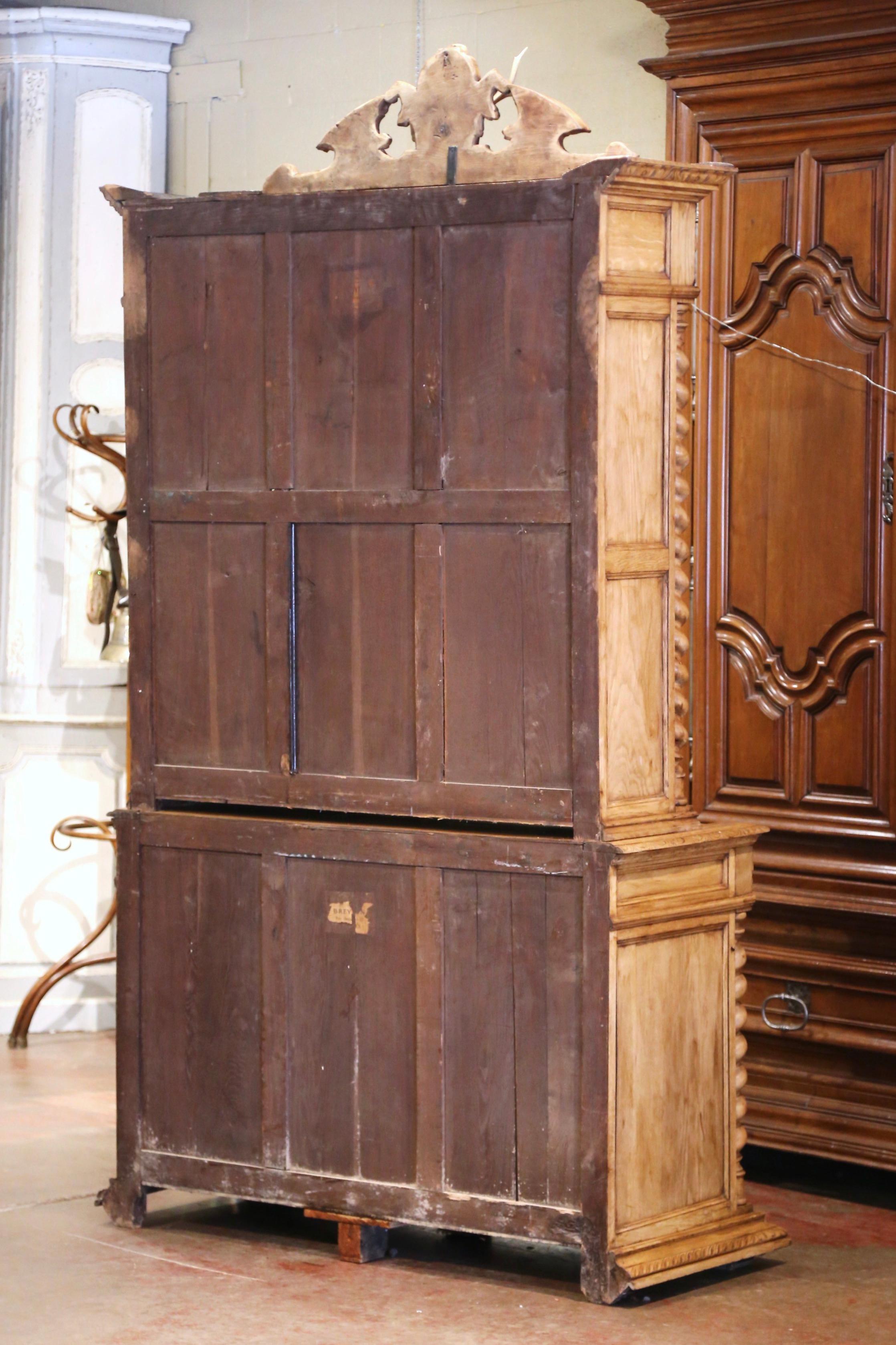 19th Century French Henri II Carved Bleached Oak Gun Cabinet with Hunt Motifs 11