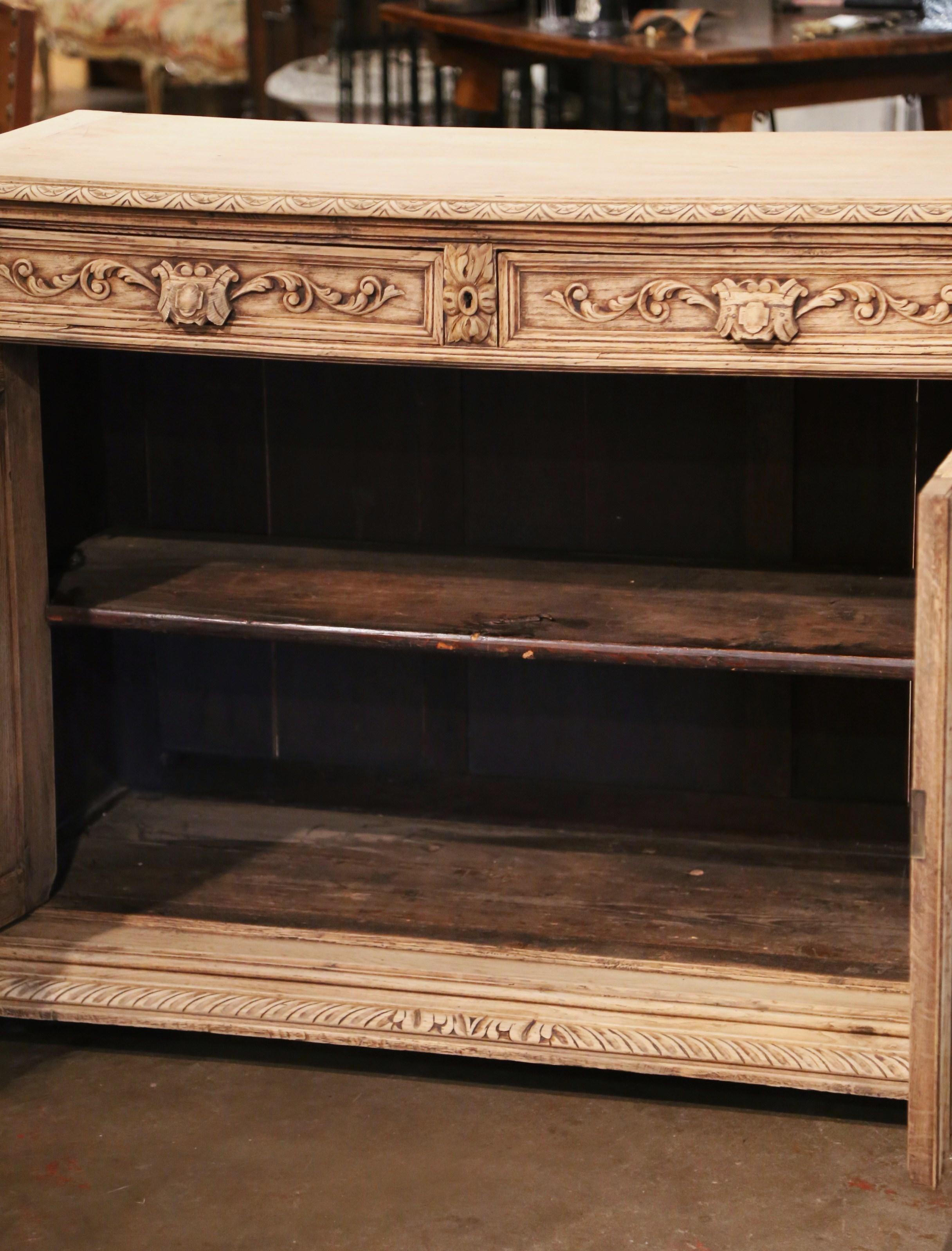 19th Century French Henri II Carved Bleached Oak Hunt Cabinet with Dog and Fox 8