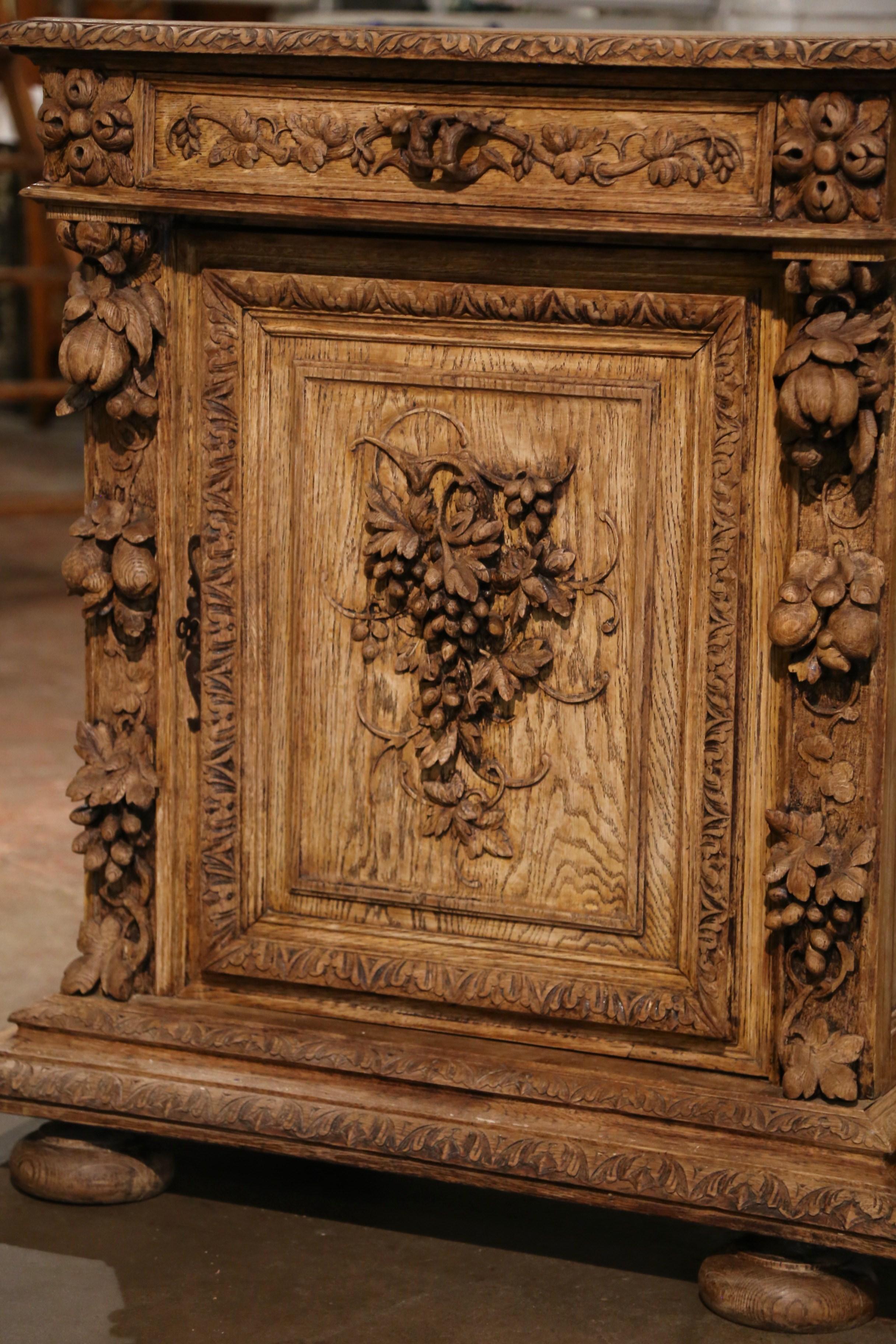Black Forest 19th Century French Henri II Carved Bleached Oak Jelly Cabinet with Vine Motifs For Sale