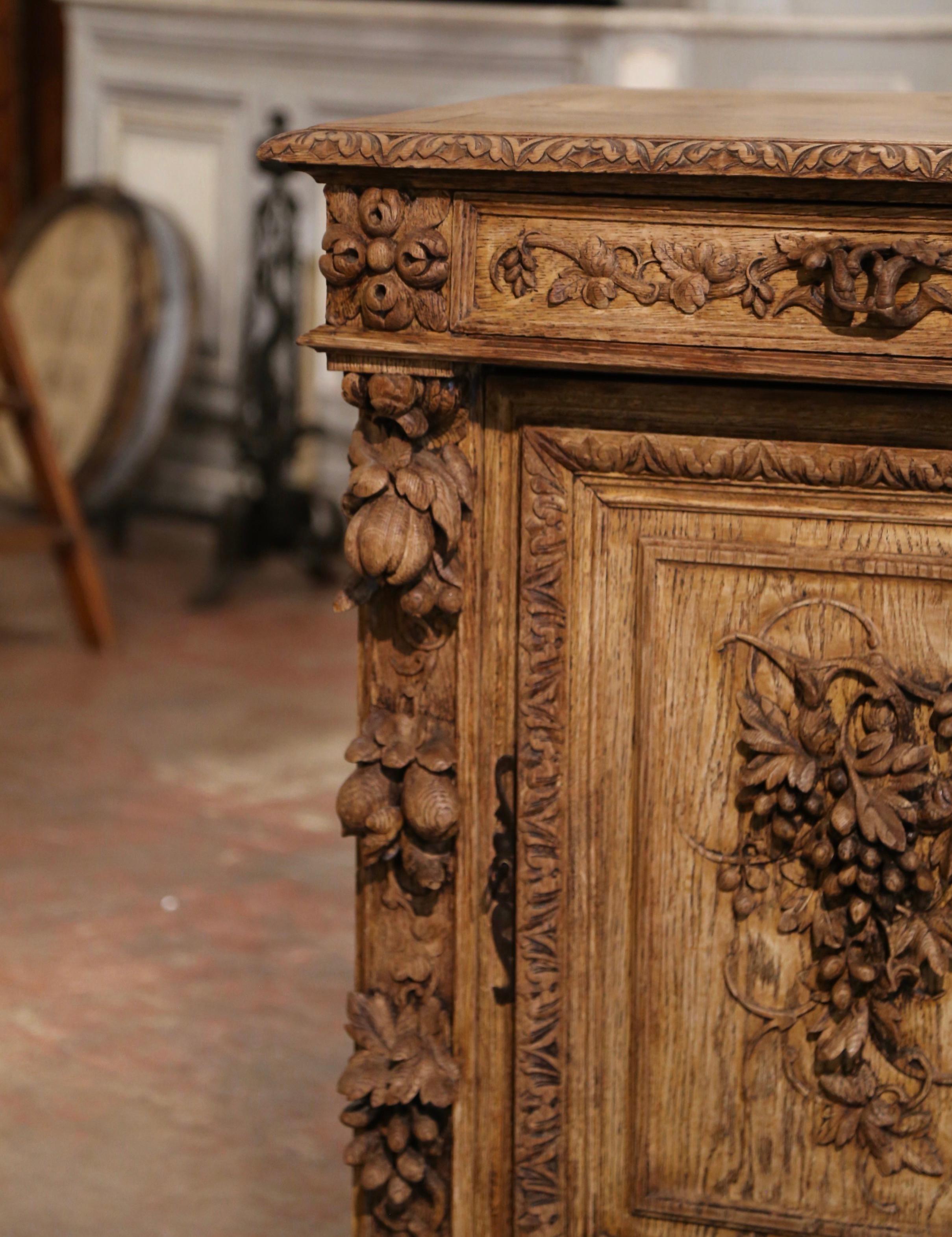 19th Century French Henri II Carved Bleached Oak Jelly Cabinet with Vine Motifs For Sale 1