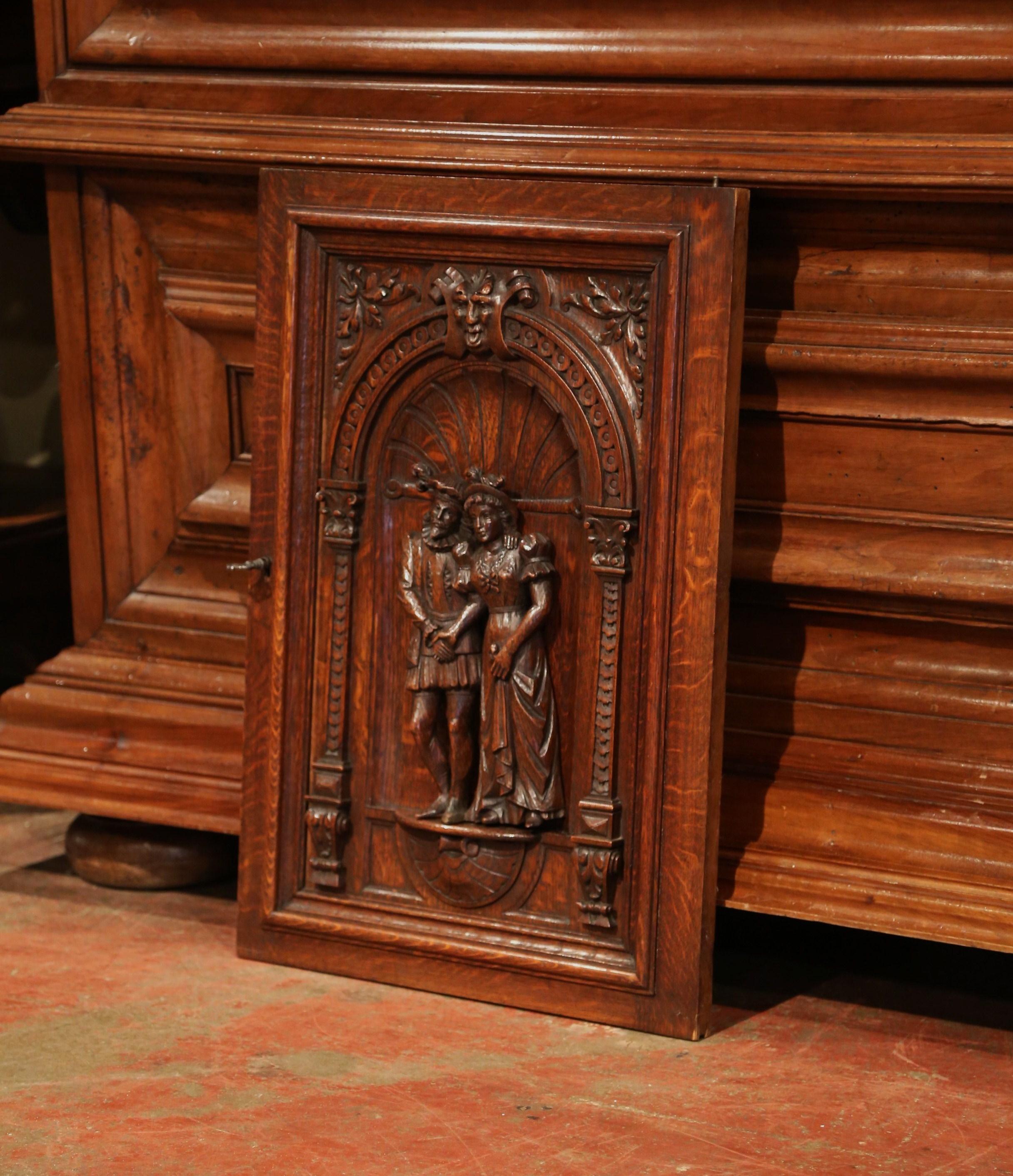 Napoleon III 19th Century French Henri II Carved Oak Cabinet Door with High Relief Carvings